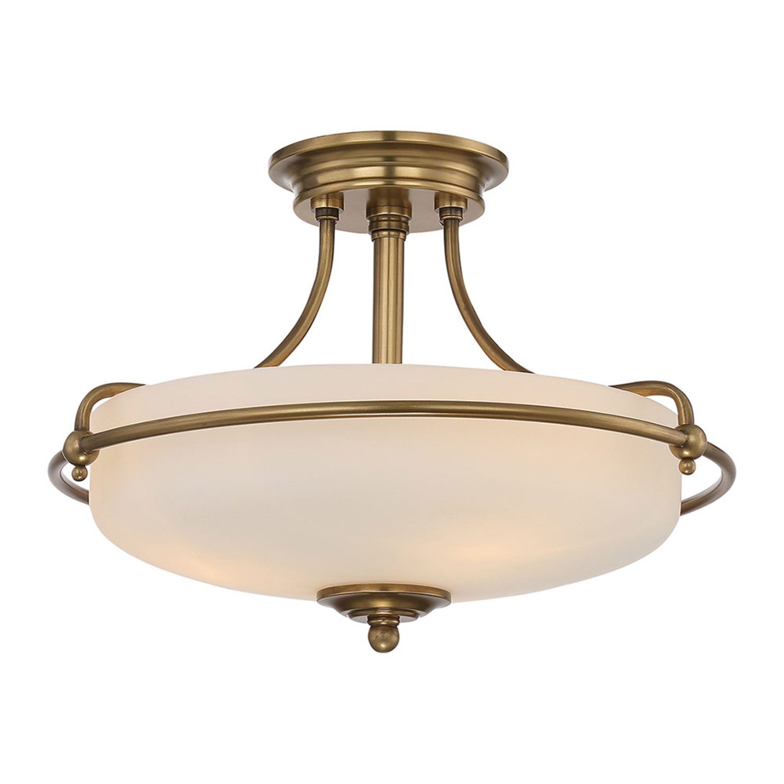 QUOIZEL ceiling lamp Griffin with spacer, brass, Ø 42 cm, for Living / Dining Room, metal, etched glass, E27, 100 W, energy efficiency: A++, H: 30.1 cm