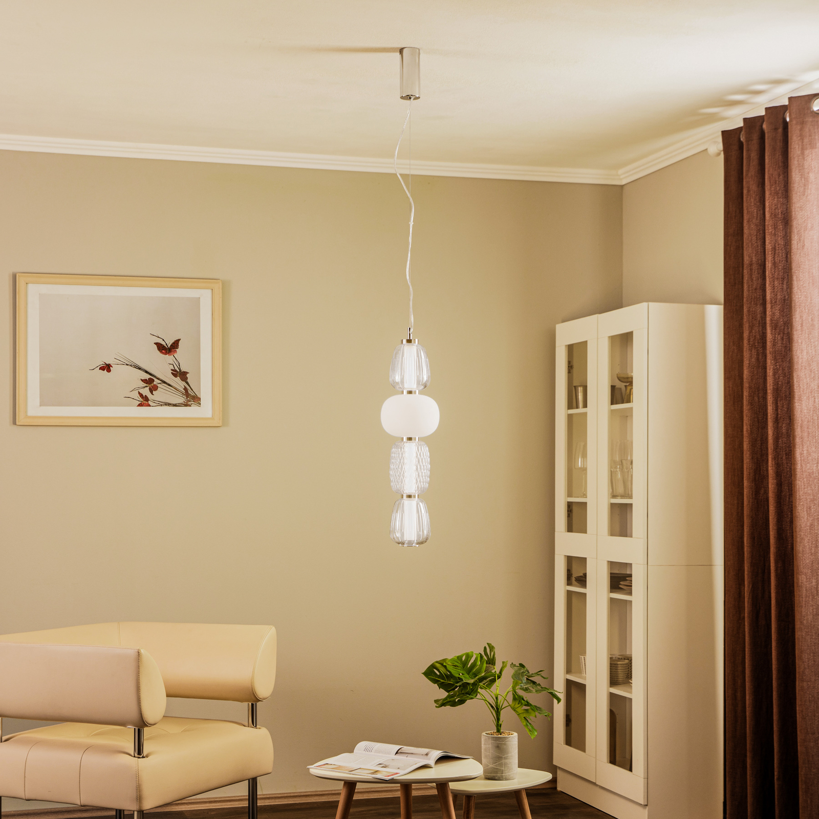 Lucande Fedra LED viseća svjetiljka, staklo, sivo/bijela, Ø 17 cm