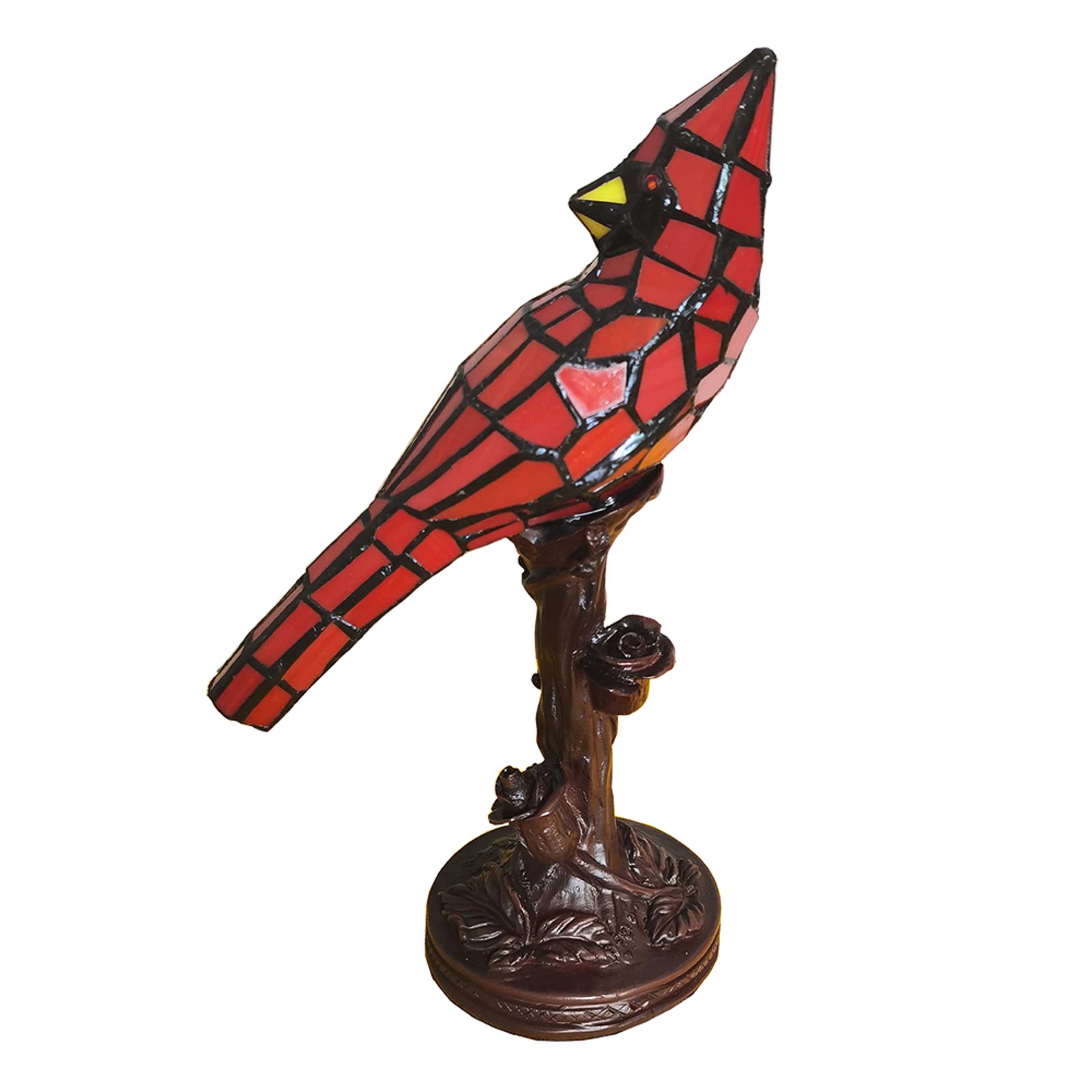 5LL-6102R bordlampe fugl, tiffanystil, rød