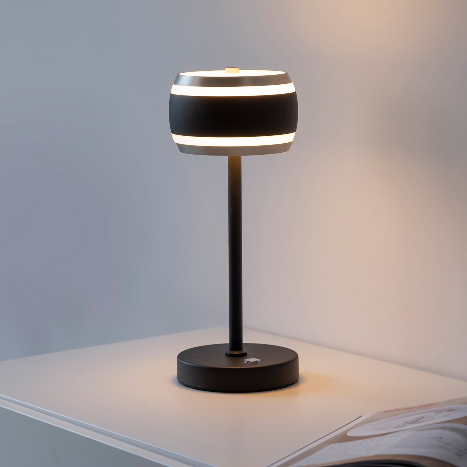 Akumulatora galda lampa PURE Falling Rings, melna pērle/dimants, CCT