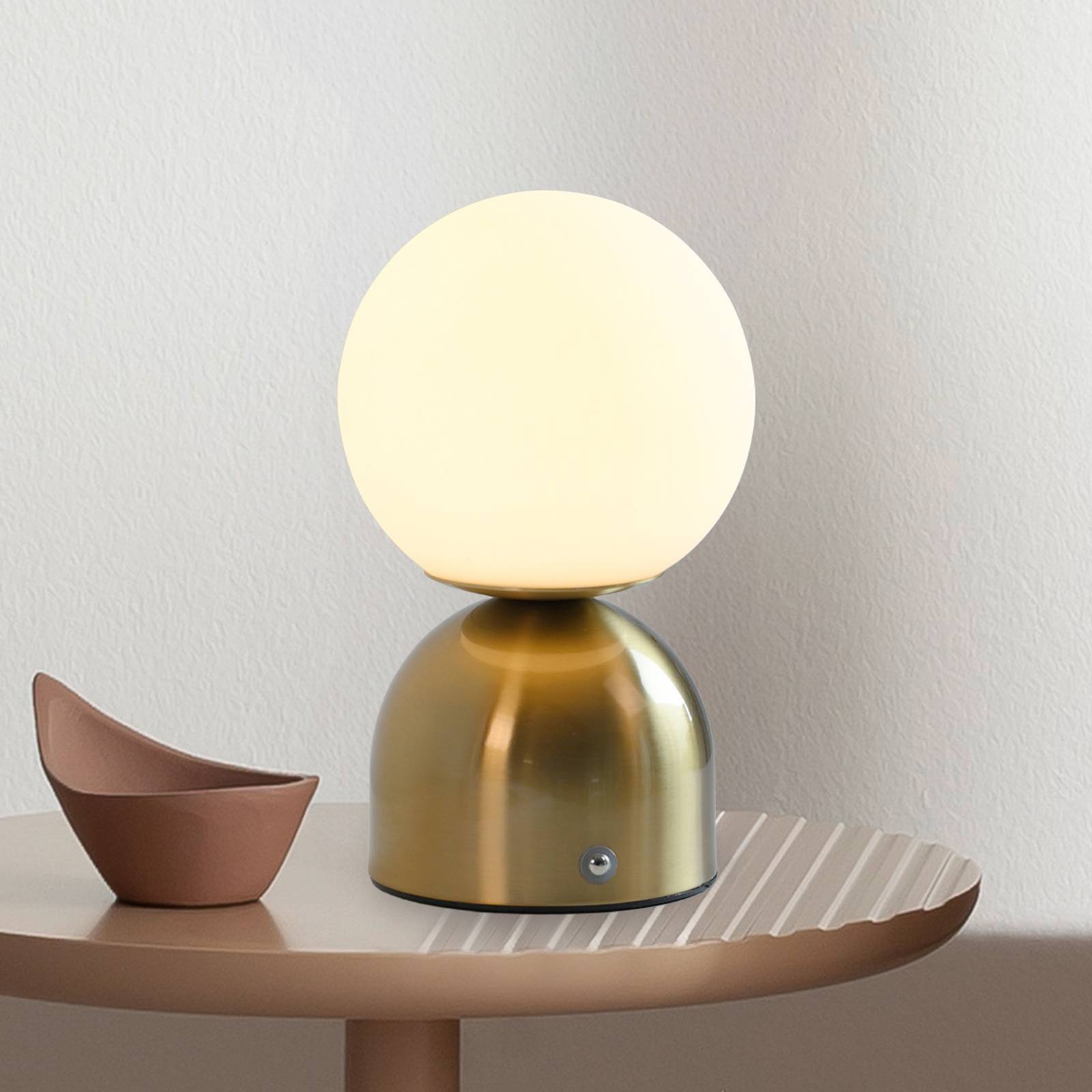 Levně Schöner Wohnen LED stolní lampa na baterie RUDI, zlatá, výška 20 cm, CCT, stmívání dotykem