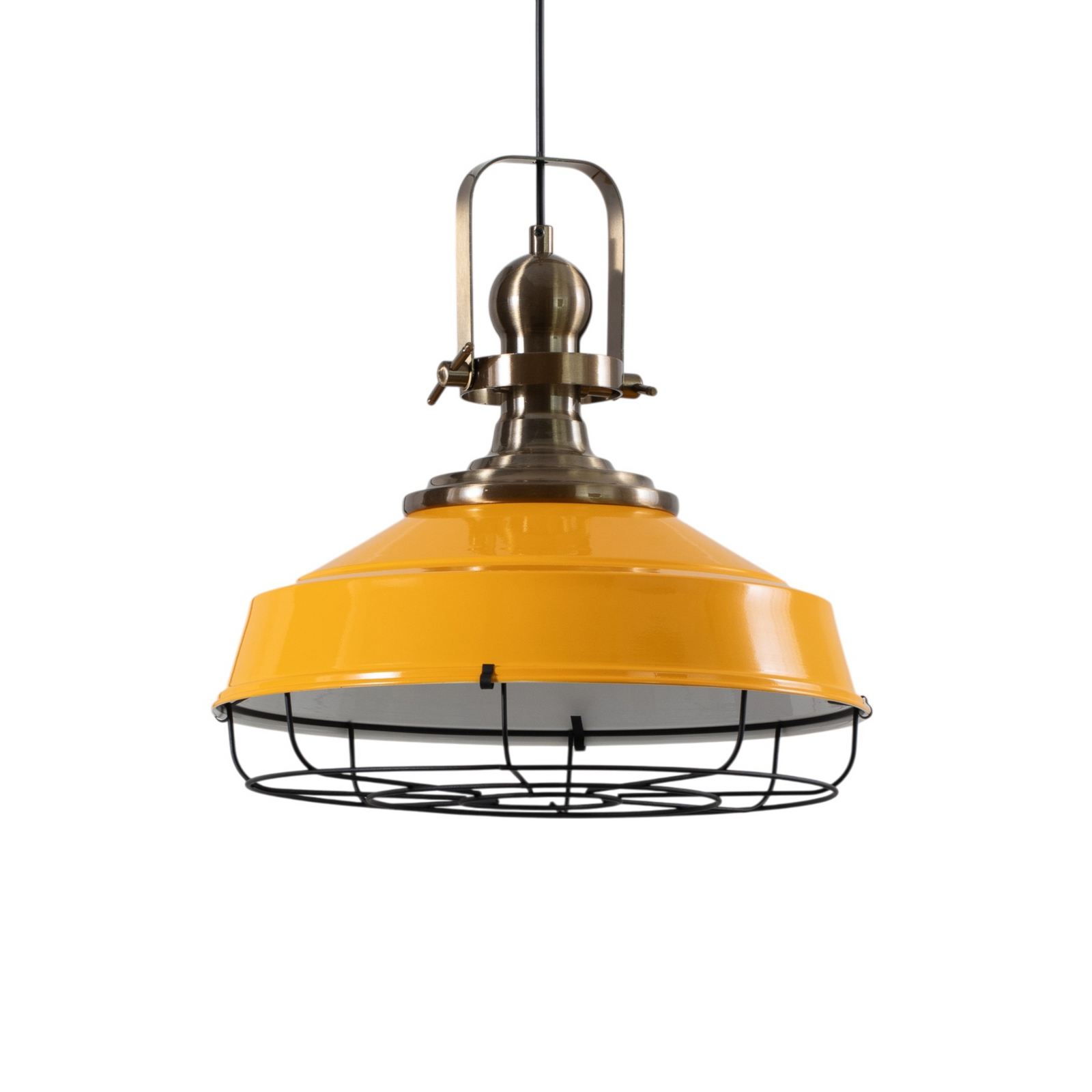 Lampa wisząca Astel, żółta, Ø 41 cm, metal, detal z antycznego mosiądzu