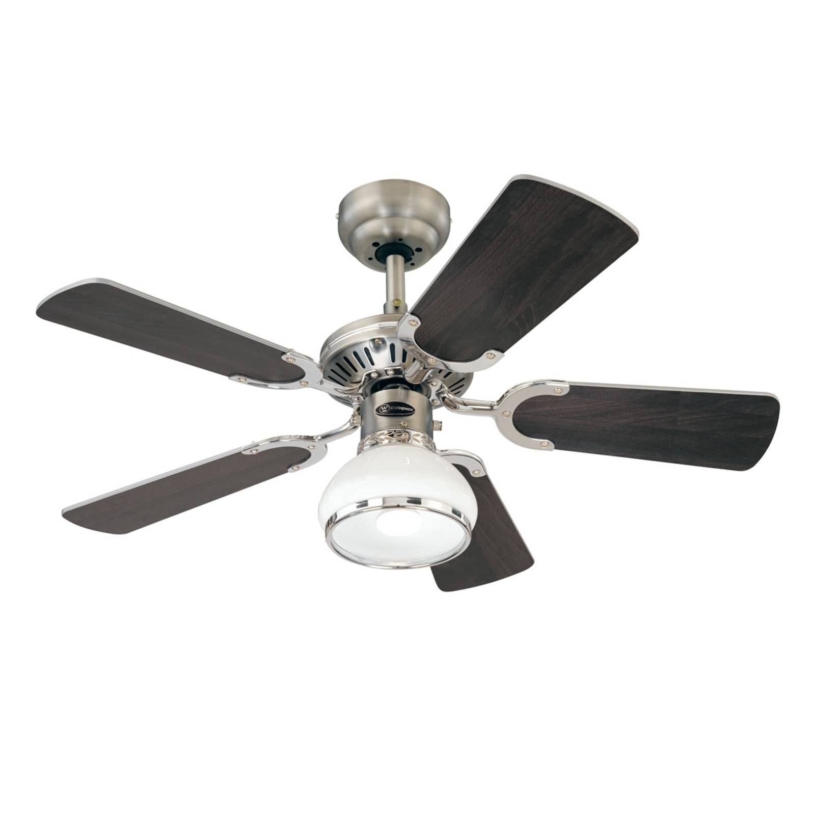 Westinghouse Lighting Deckenventilator Princess Radiance 7241540 90 cm Durchmesser, Ausführung in Dunklem Zinn/Chrom mit Wendeflügeln in Wengue/Weiß, Dark Pewter/Chrome