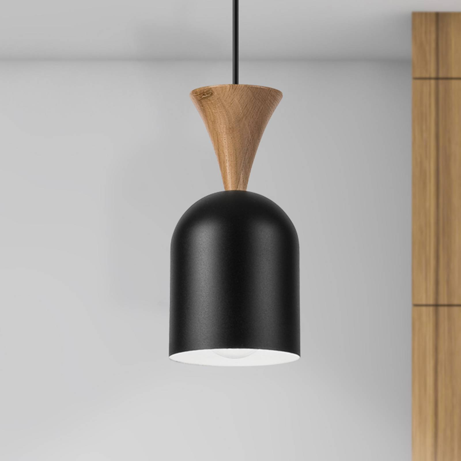 Lampa wisząca Nolan, Ø 11 cm, czarna/dąb, metal/drewno