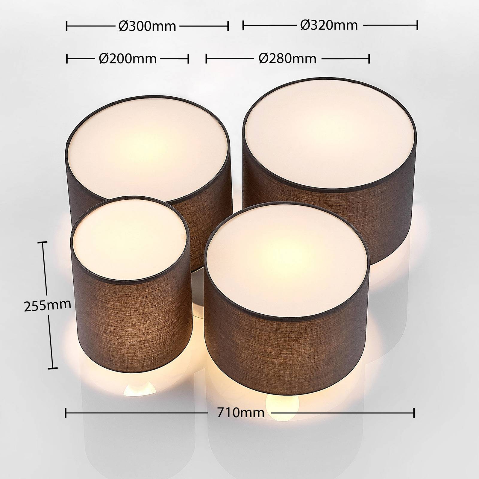 Lampa sufitowa Lindby Laurenz, 4-punktowa, szara, tekstylna, Ø 71 cm
