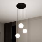 Suspension Royal, 3 lampes, blanc opalin/noir, verre, E14