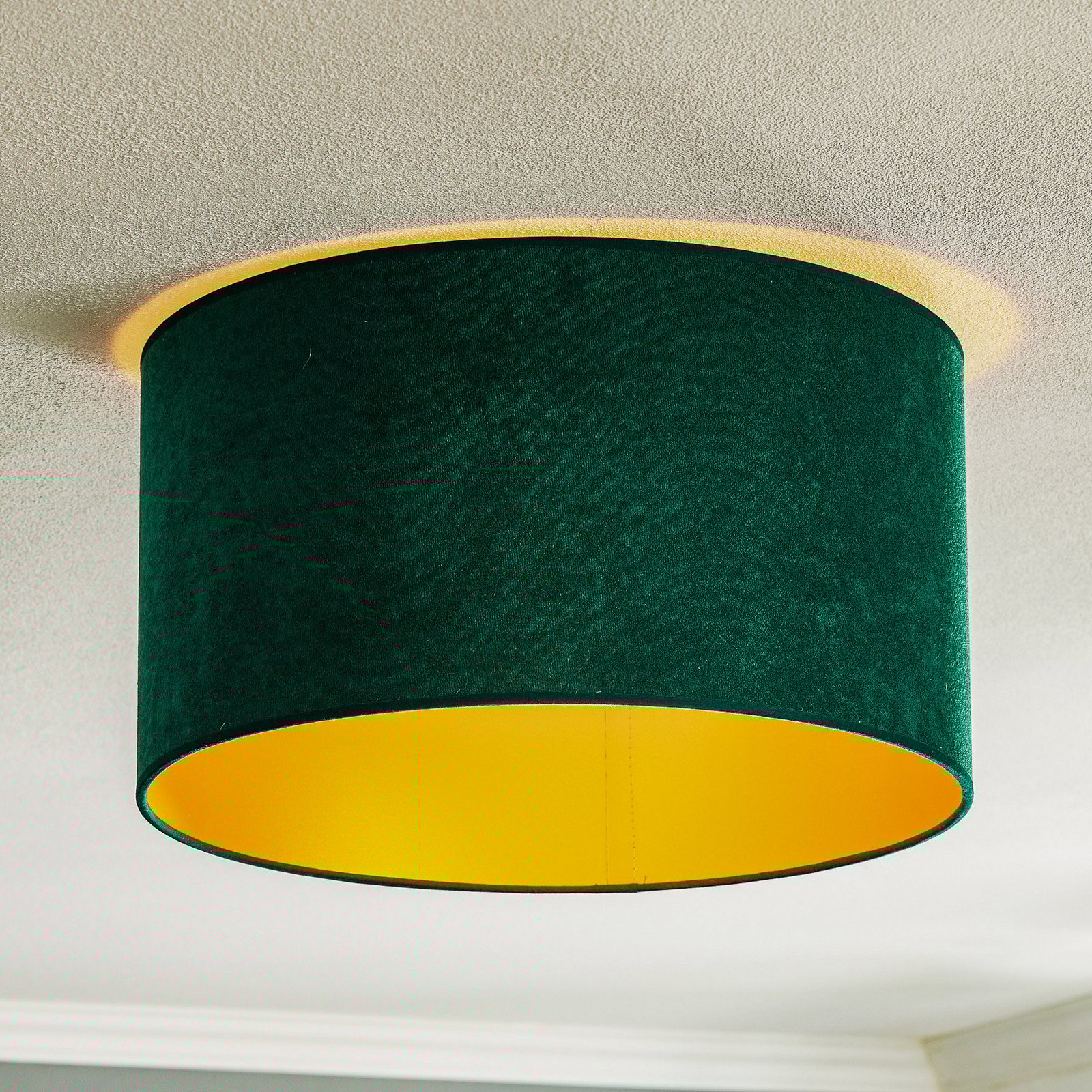 Duolla Plafonieră Golden Roller Ø 40cm verde închis/auriu - Camera de zi / sufragerie - verde închis auriu - Țesătură / Textil