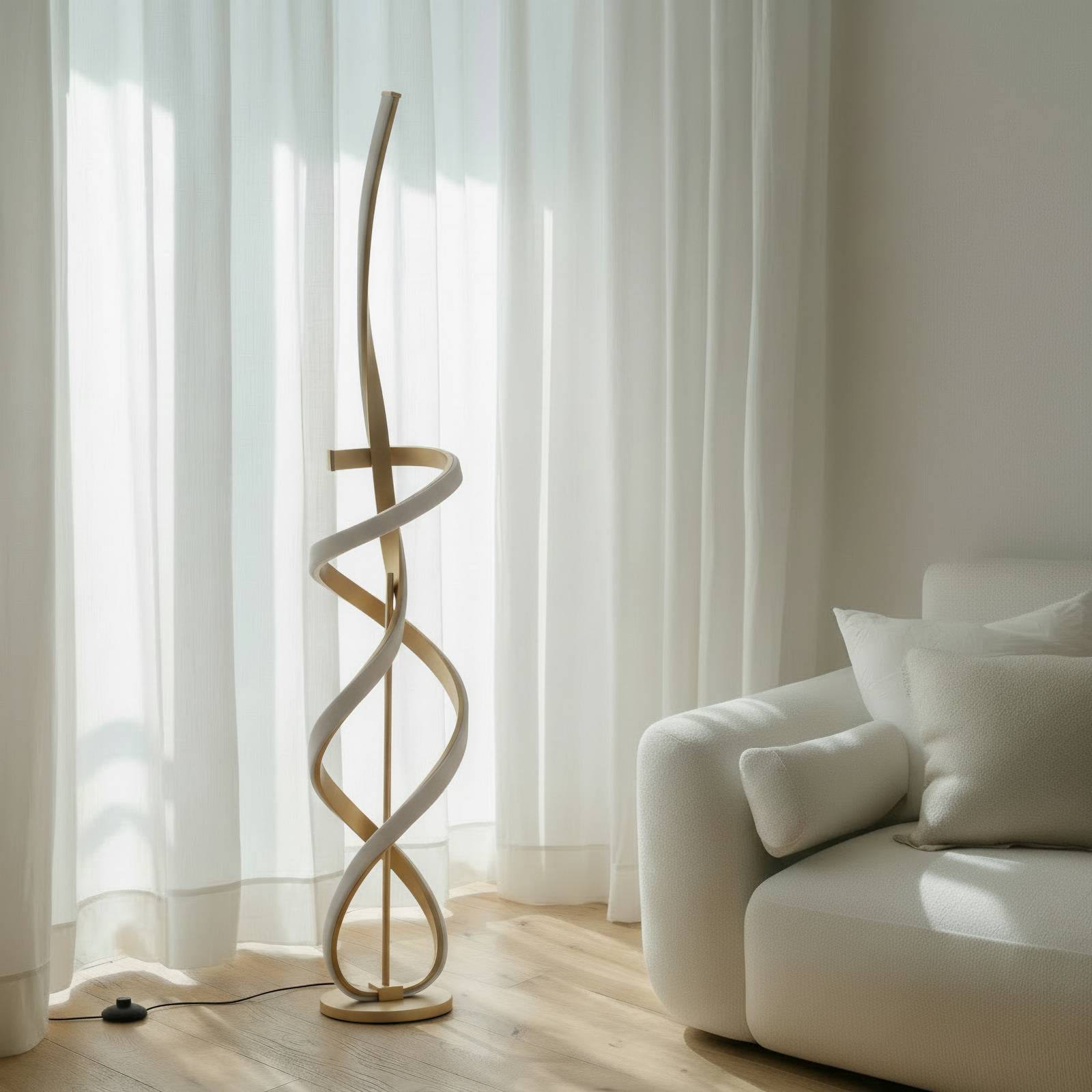 LED-Stehleuchte Kira, Höhe 140 cm, goldfarben, Metall, 4000K günstig online kaufen