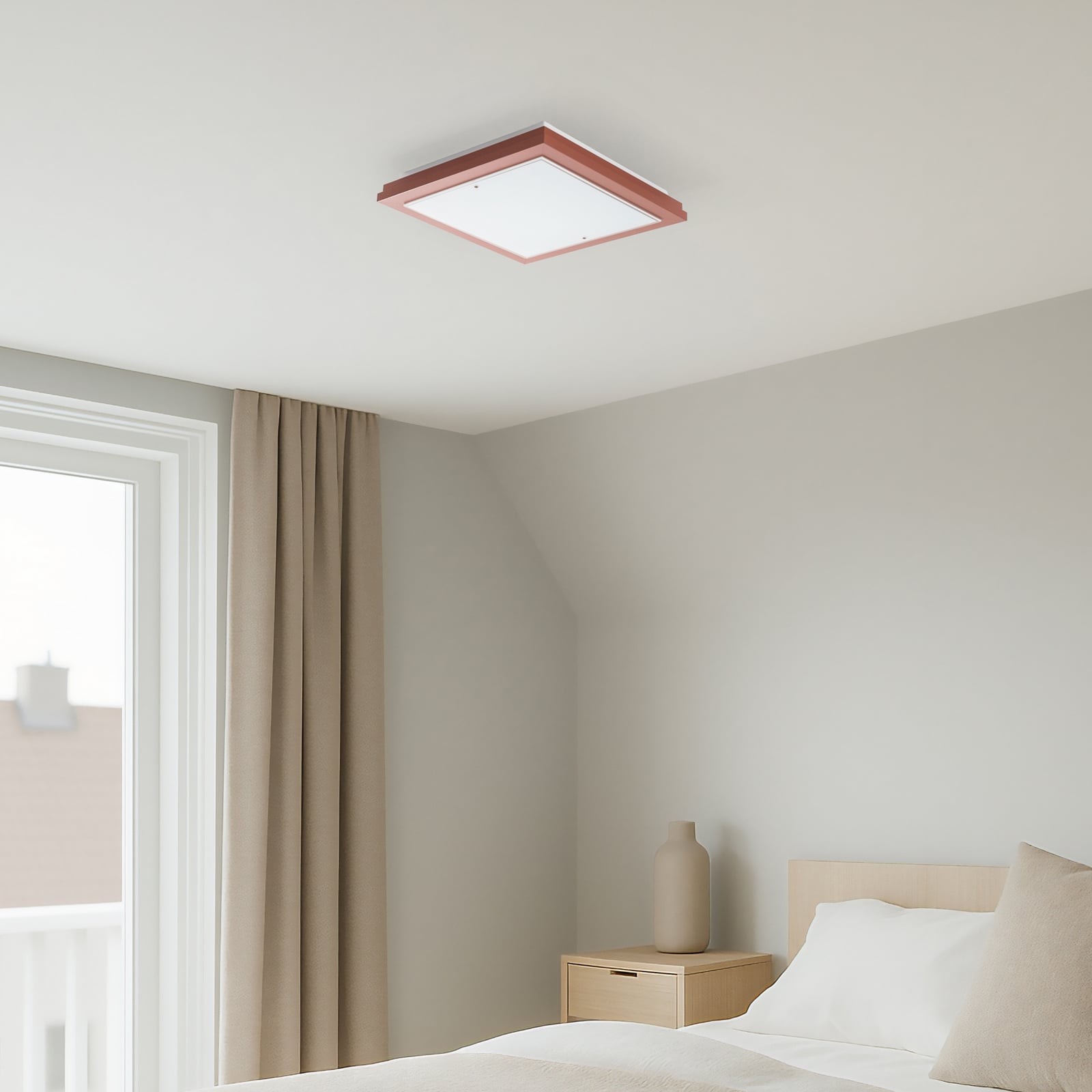 Plafondlamp Tally, breedte 42 cm, terracotta, hout, E27