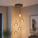 LED-Hängeleuchte Tumblers, 5-fl. rund, bronze, Glas, 3.000 K