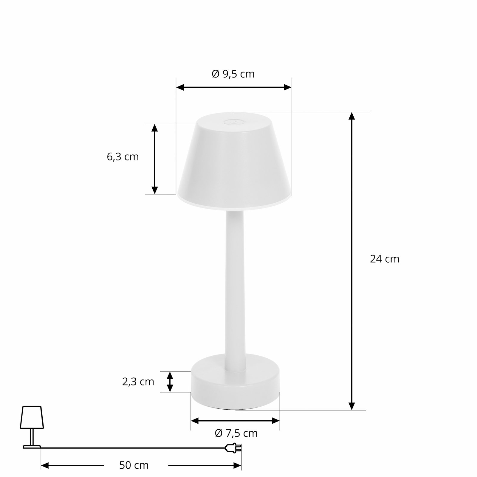 Candeeiro LED recarregável Lindby Gaja, branco, USB, IP44, RGBW, regulável