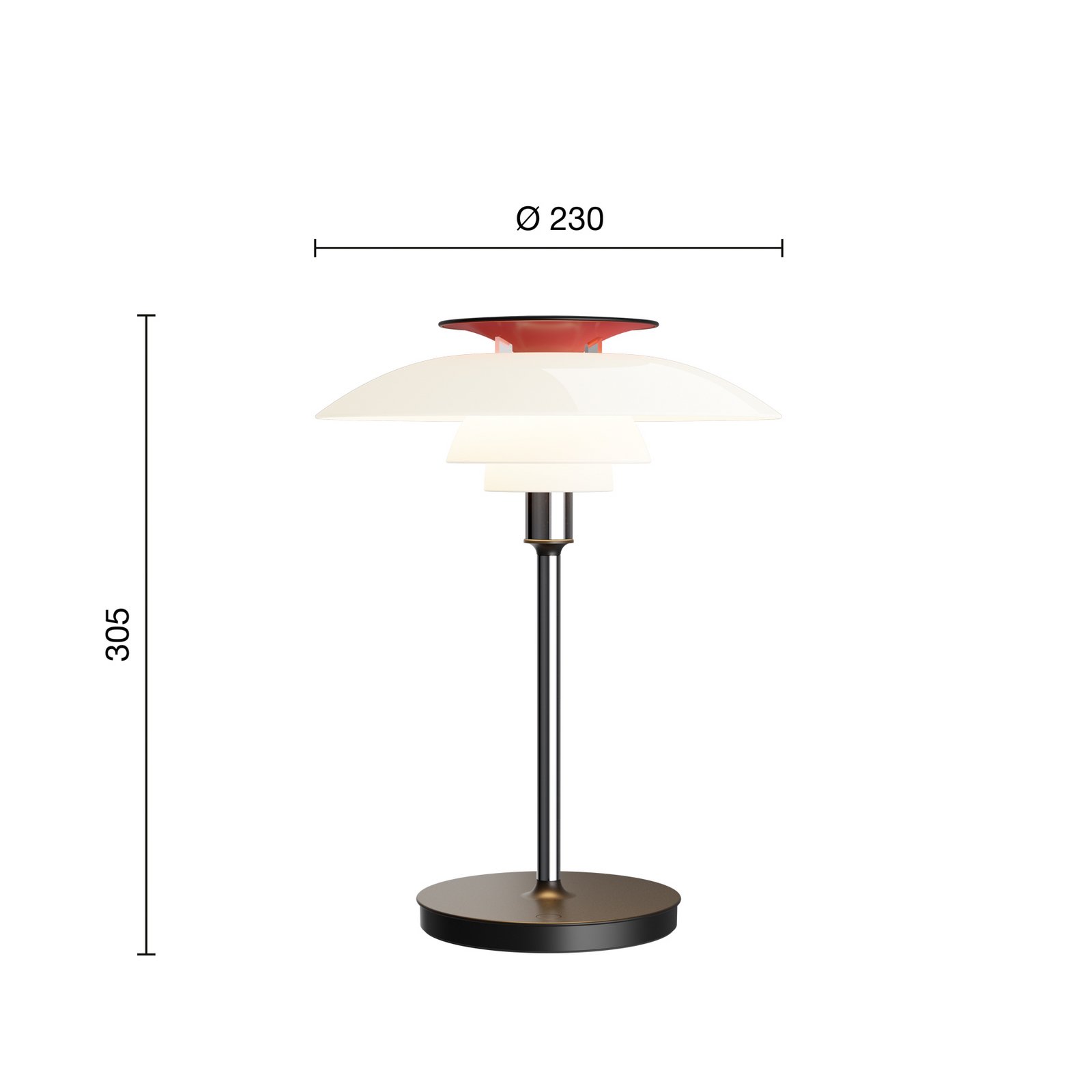 Lampe de table LED rechargeable Louis Poulsen PH 80, blanc/rouge/chrome IP44