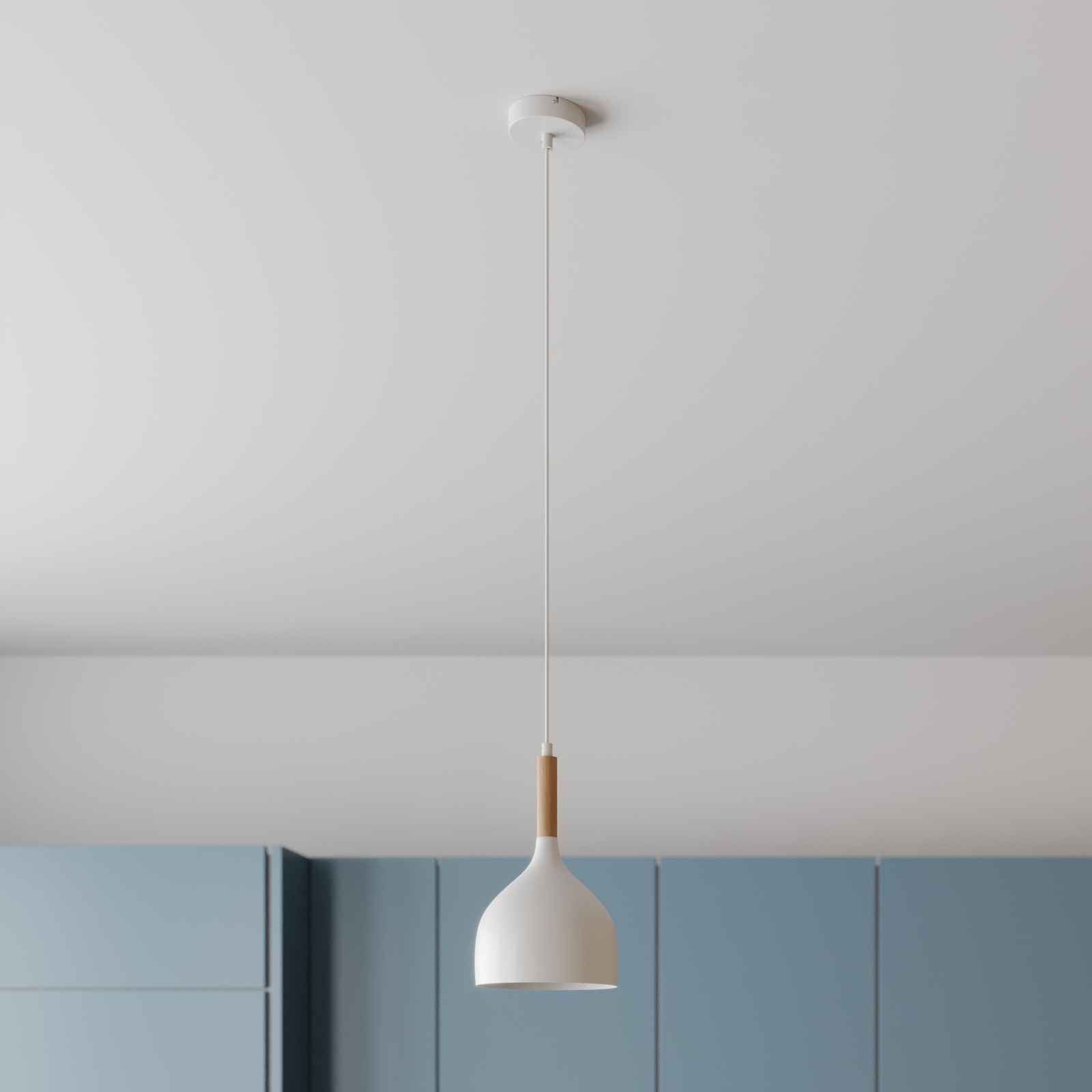 Noak hanging light 1-bulb, white/natural wood