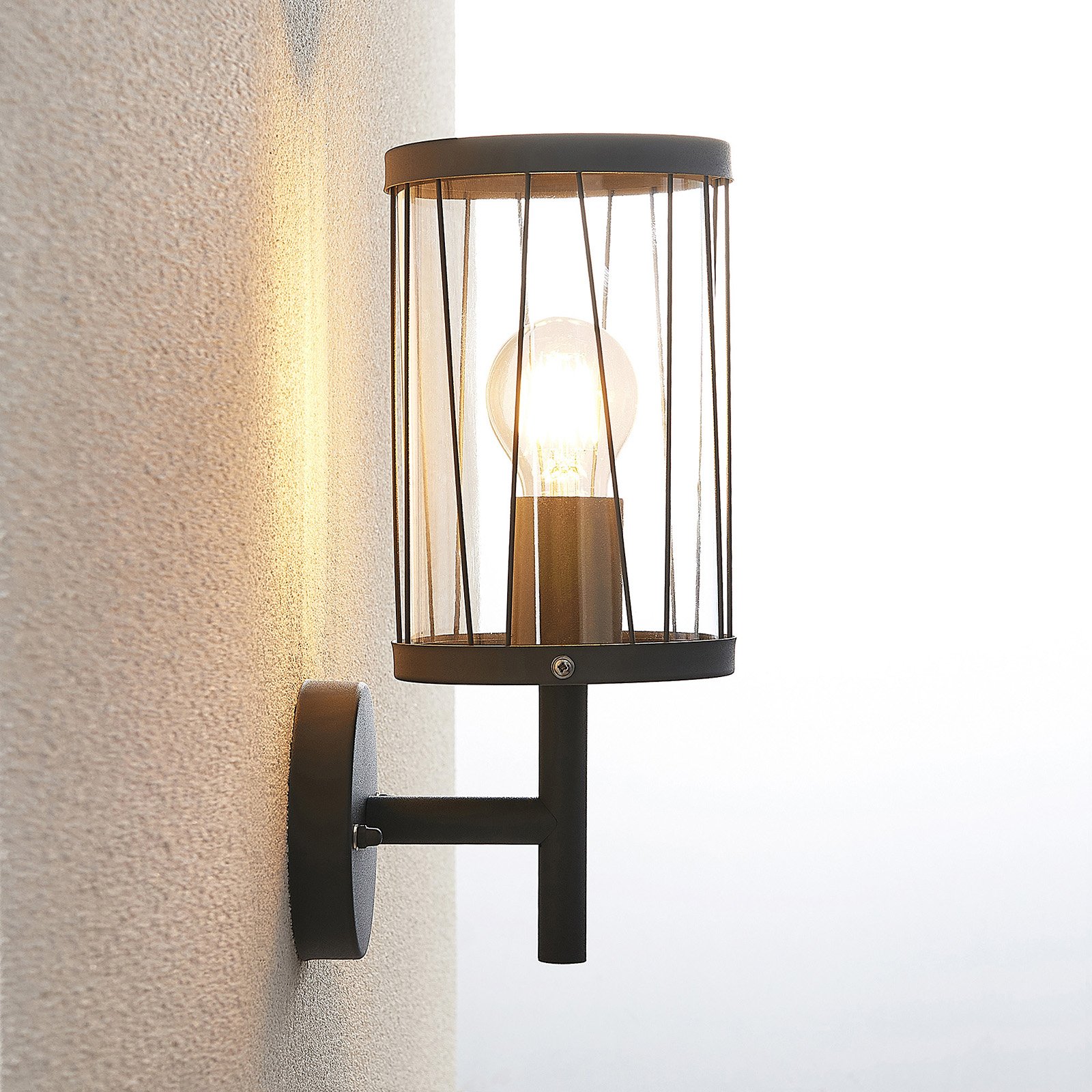 Lindby Yonan outdoor wall lamp, round, grey, E27