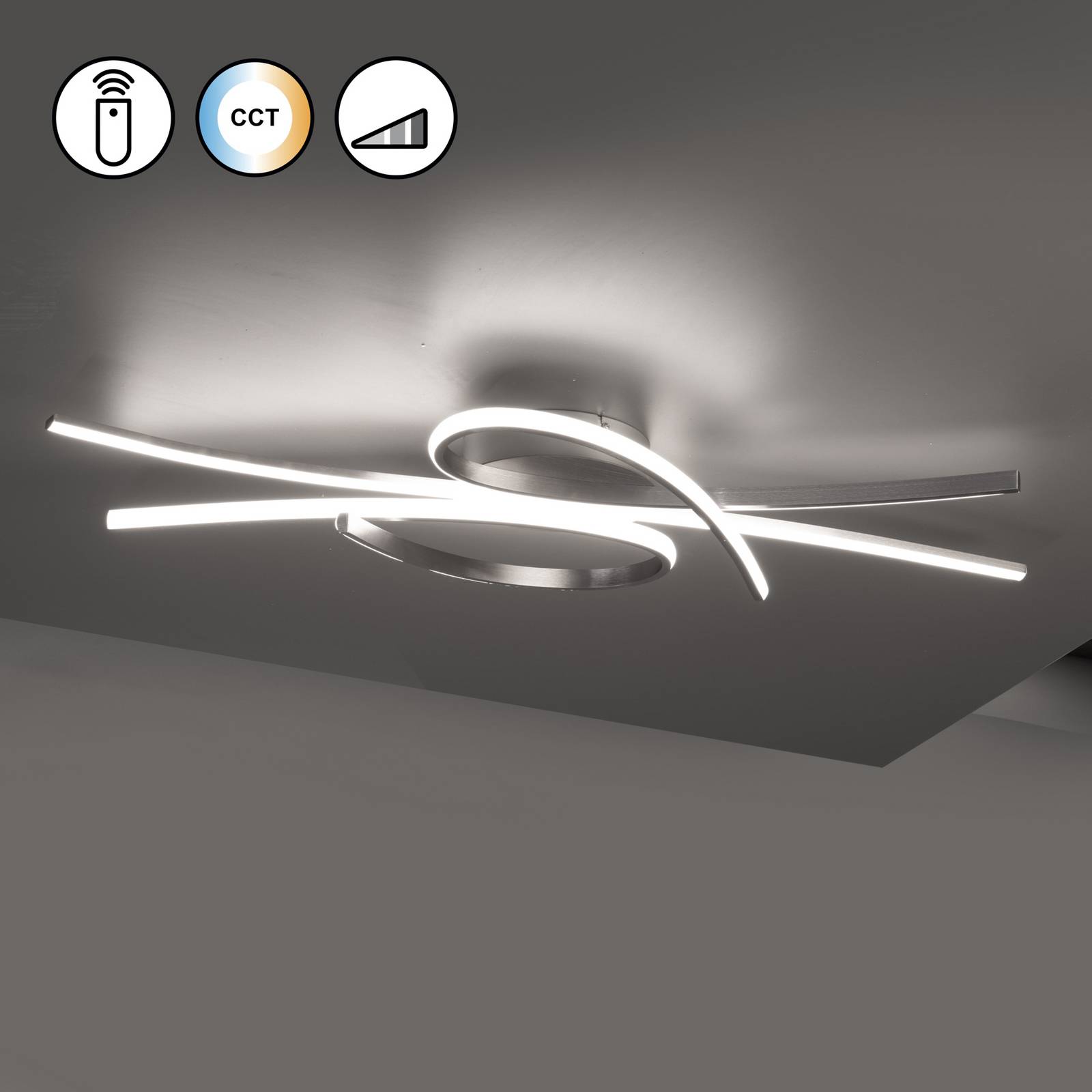 LED-Deckenlampe Biba, nickelfarben, Länge 100 cm, Metall CCT