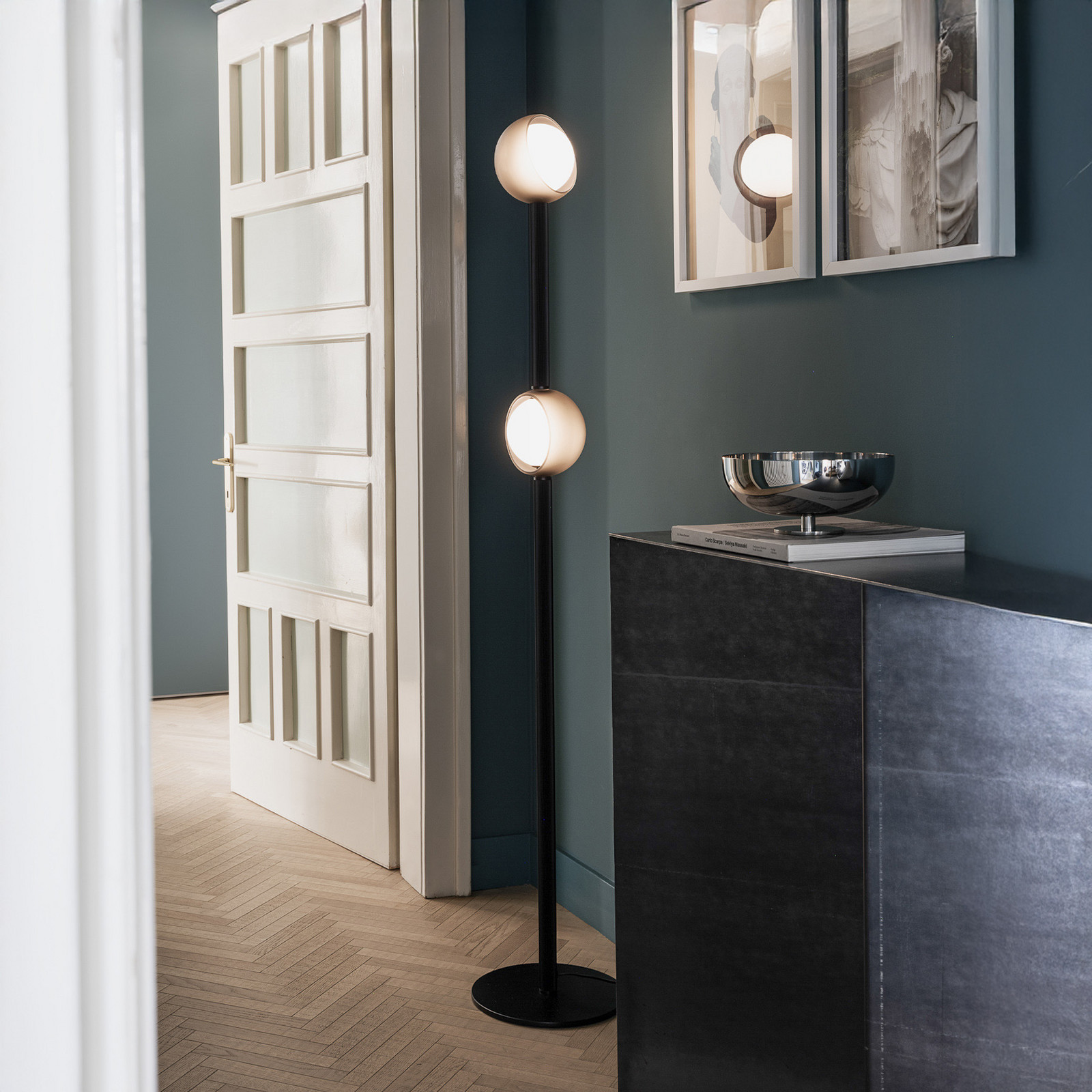 Lampadar LED IDEAL LUX Bloom înălțime 170 cm negru cu 2 becuri - Camera de zi / sufragerie - negru gri închis alb - Metal