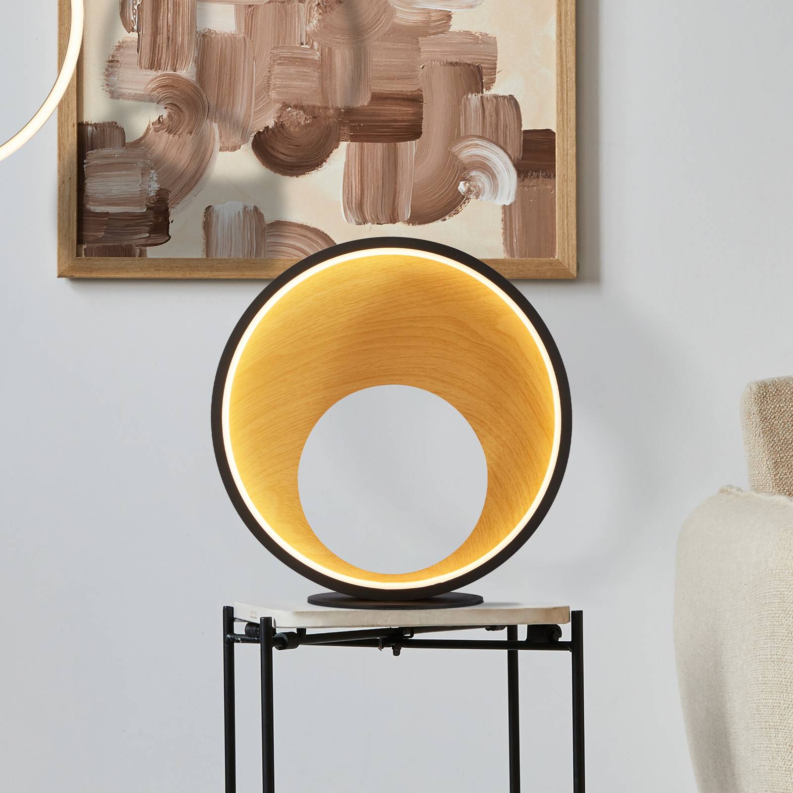 Searchlight Lampe de table LED Curio, aspect bois