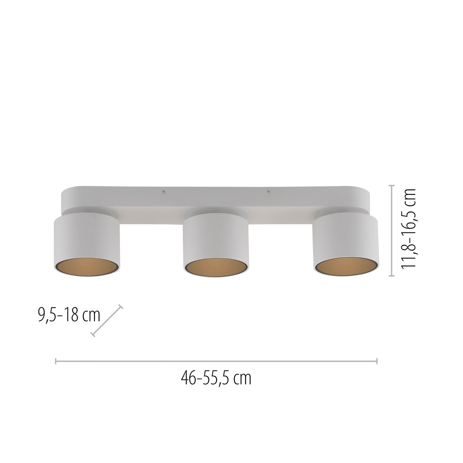 Cup LED-Deckenspot, weiß, Länge 56 cm, Metall, 3-flg. - PURE