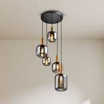 Hanglamp Fumo, rookglas, 5-lamps, rondel
