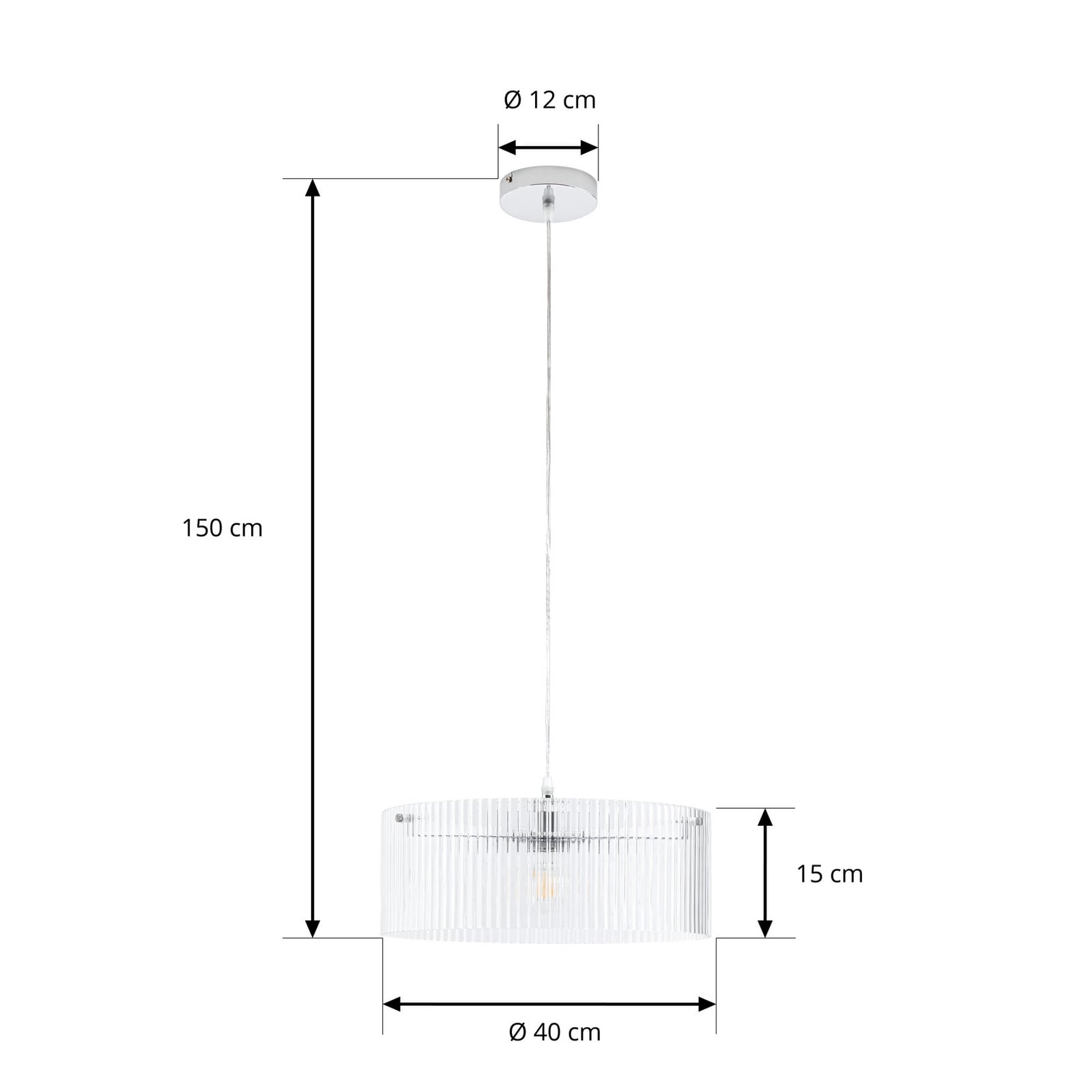 Candeeiro suspenso Lucande Meritt, cromado/transparente, Ø 40 cm, vidro Candeeiro suspenso Lucande Meritt, cromado/transparente, Ø 40 cm, vidro