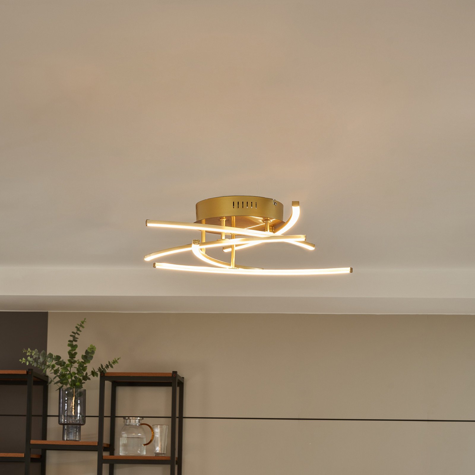 Lindby Flakira plafonieră LED 5 becuri alamă antică - Camera de zi / sufragerie - modern - alamă antică alb - Metal