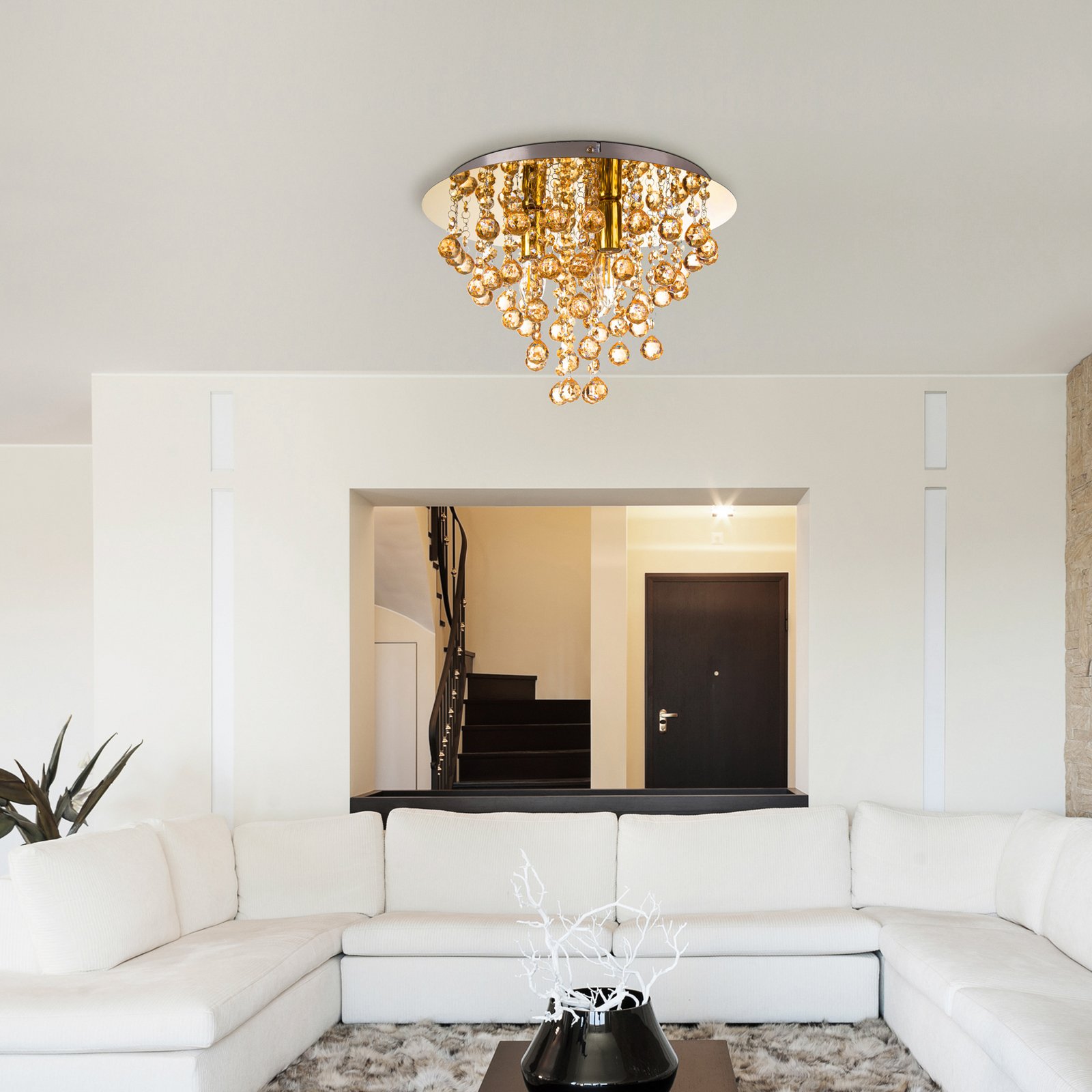 Griestu lampa London, Ø 38 cm, 3 spīdes, zelta krāsā, akrila stikls Griestu lampa London, Ø 38 cm, 3 spīdes, zelta krāsā, akrila stikls