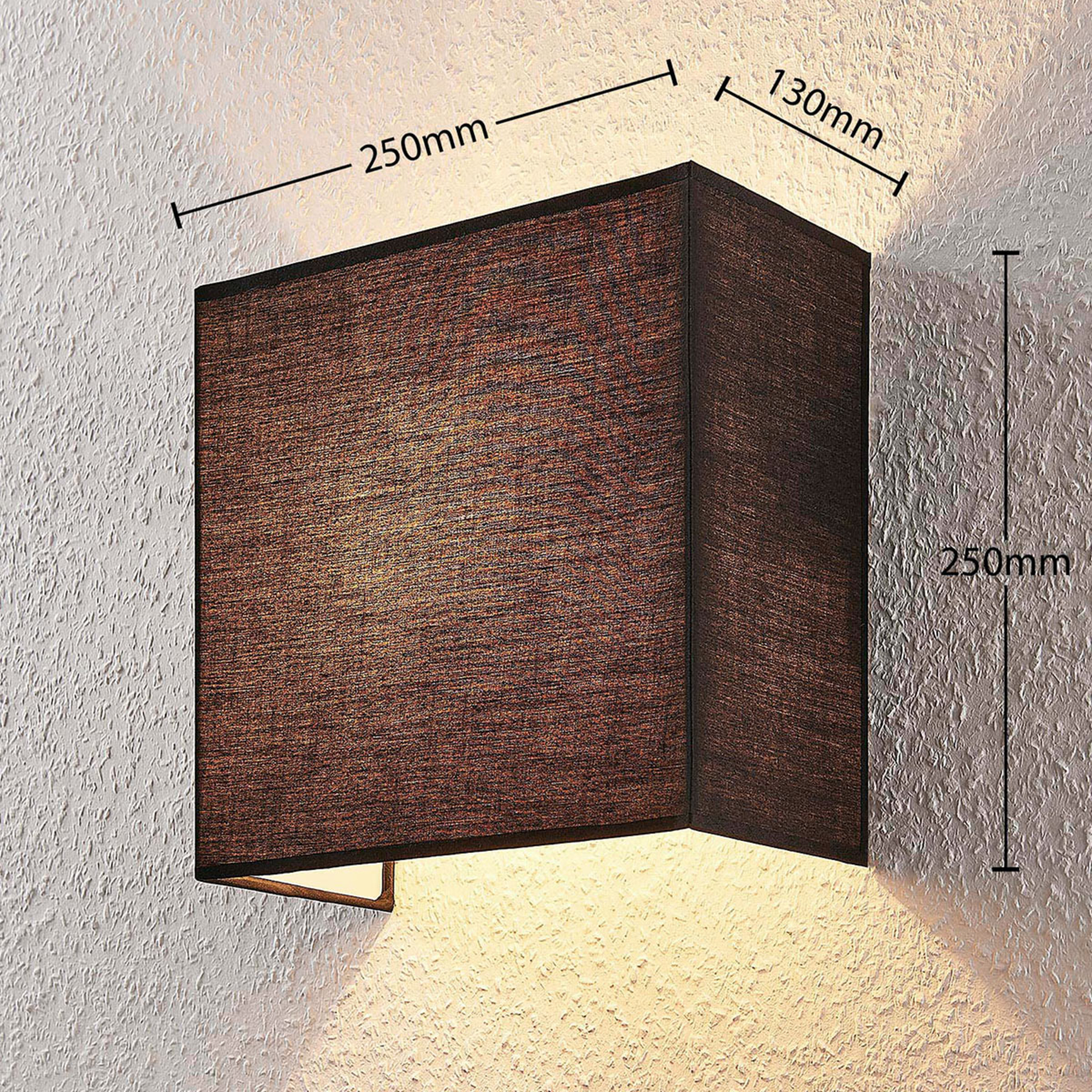 Adea fabric wall lamp, 25 cm, square, black