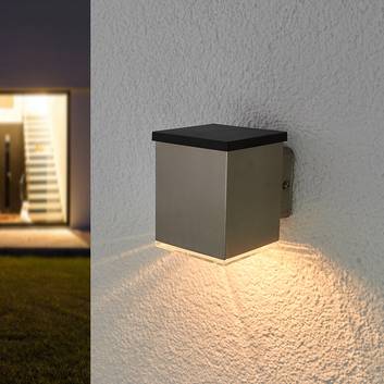 LED-utomhusvägglampa Tyson, solcell, kantig, klar