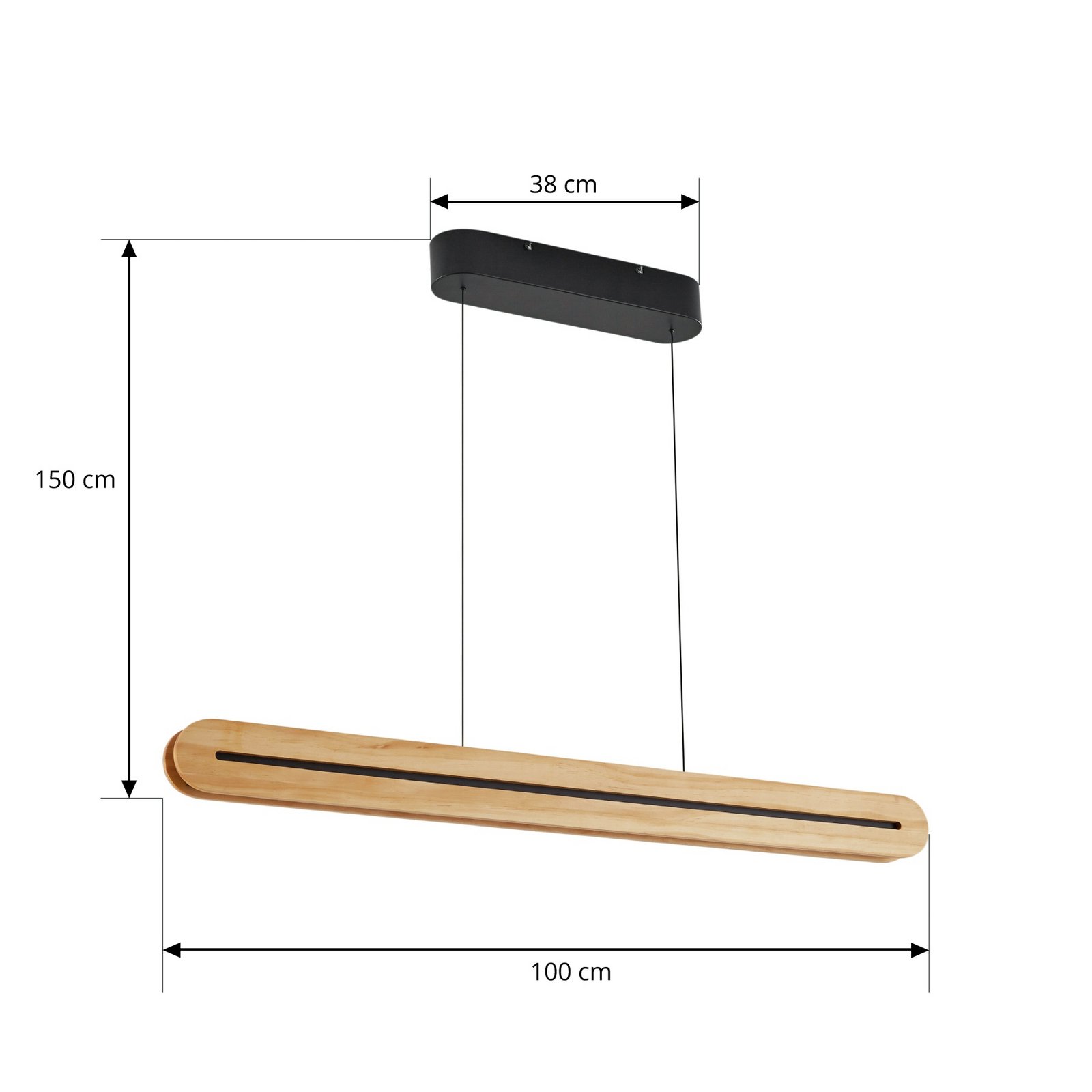 Darnor LED hanglamp, hout, CCT, lengte 100 cm - Lucande Darnor LED hanglamp, hout, CCT, lengte 100 cm - Lucande