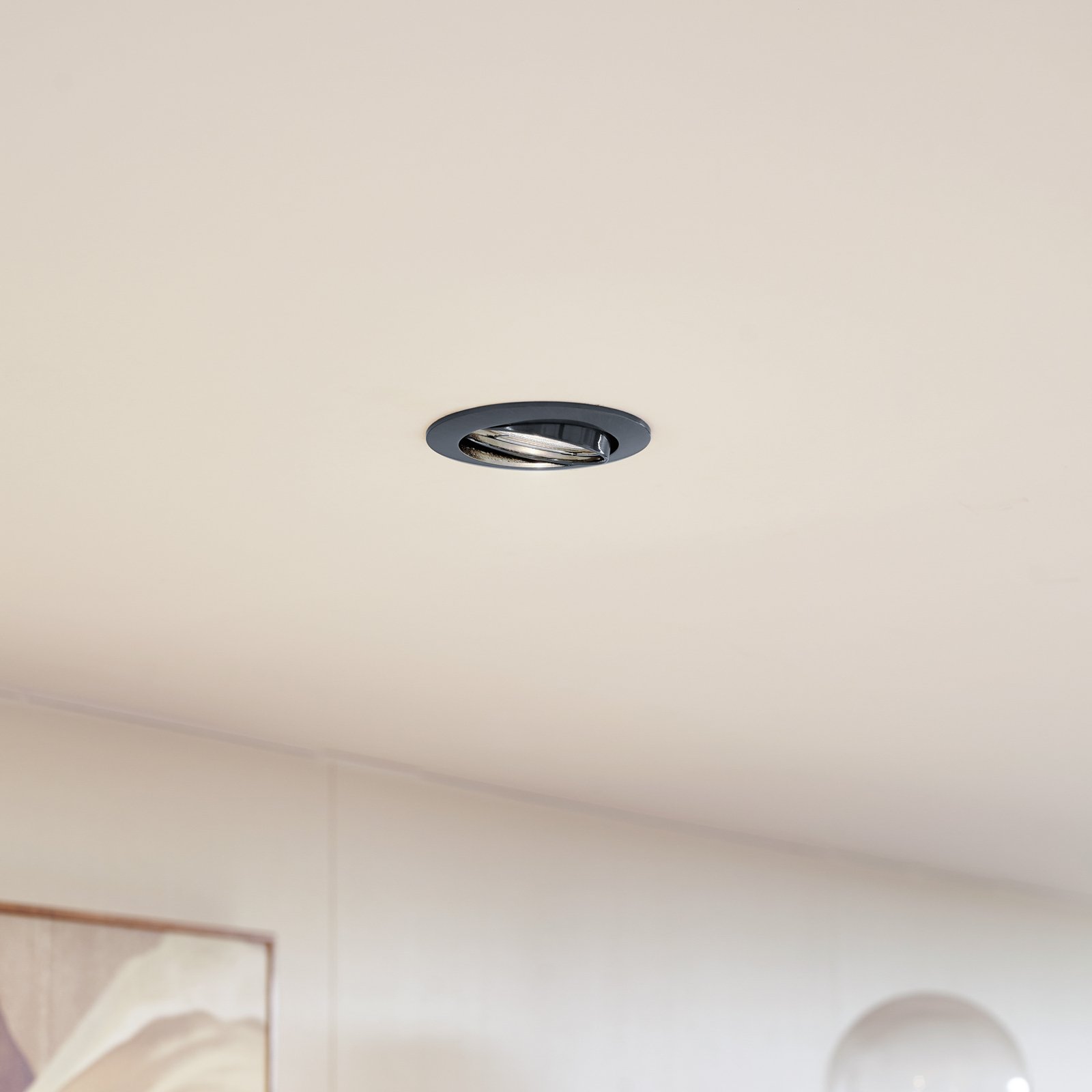 Prios recessed ceiling light Fibur, dark grey, aluminium, Ø 8.2 cm