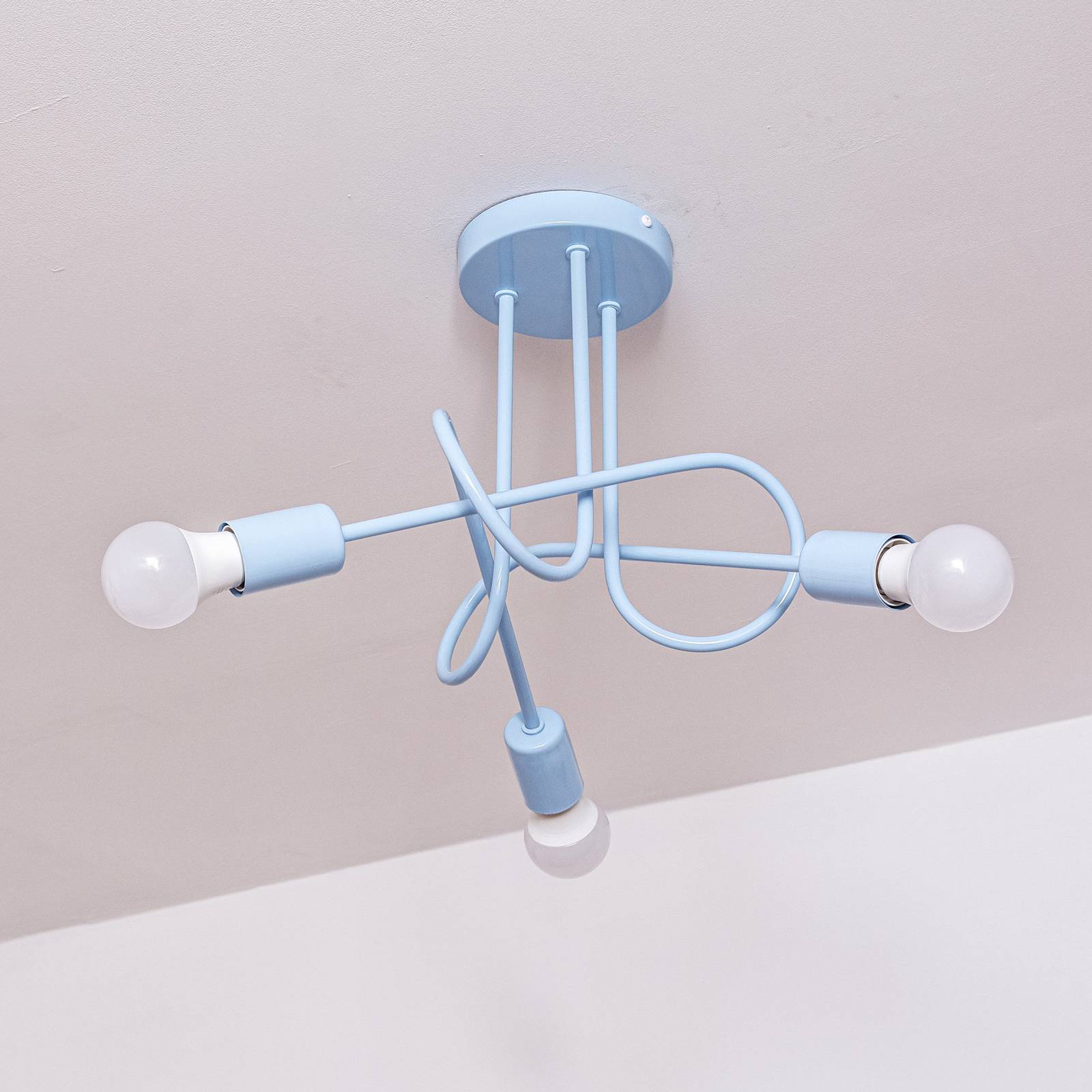 Lampa sufitowa Oxford, Ø 44 cm, jasnoniebieska, metalowa, 3-punktowa