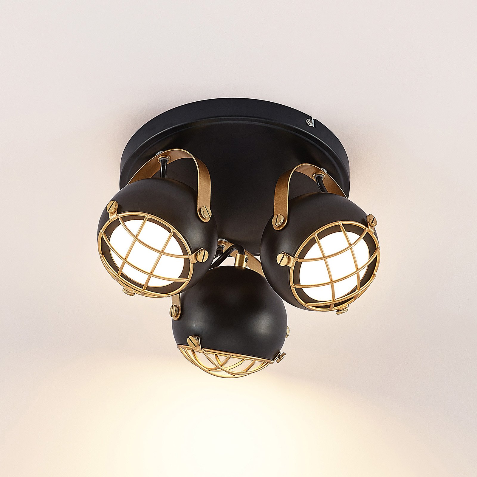 Lindby Dawid LED downlight in gold, 3-bulb