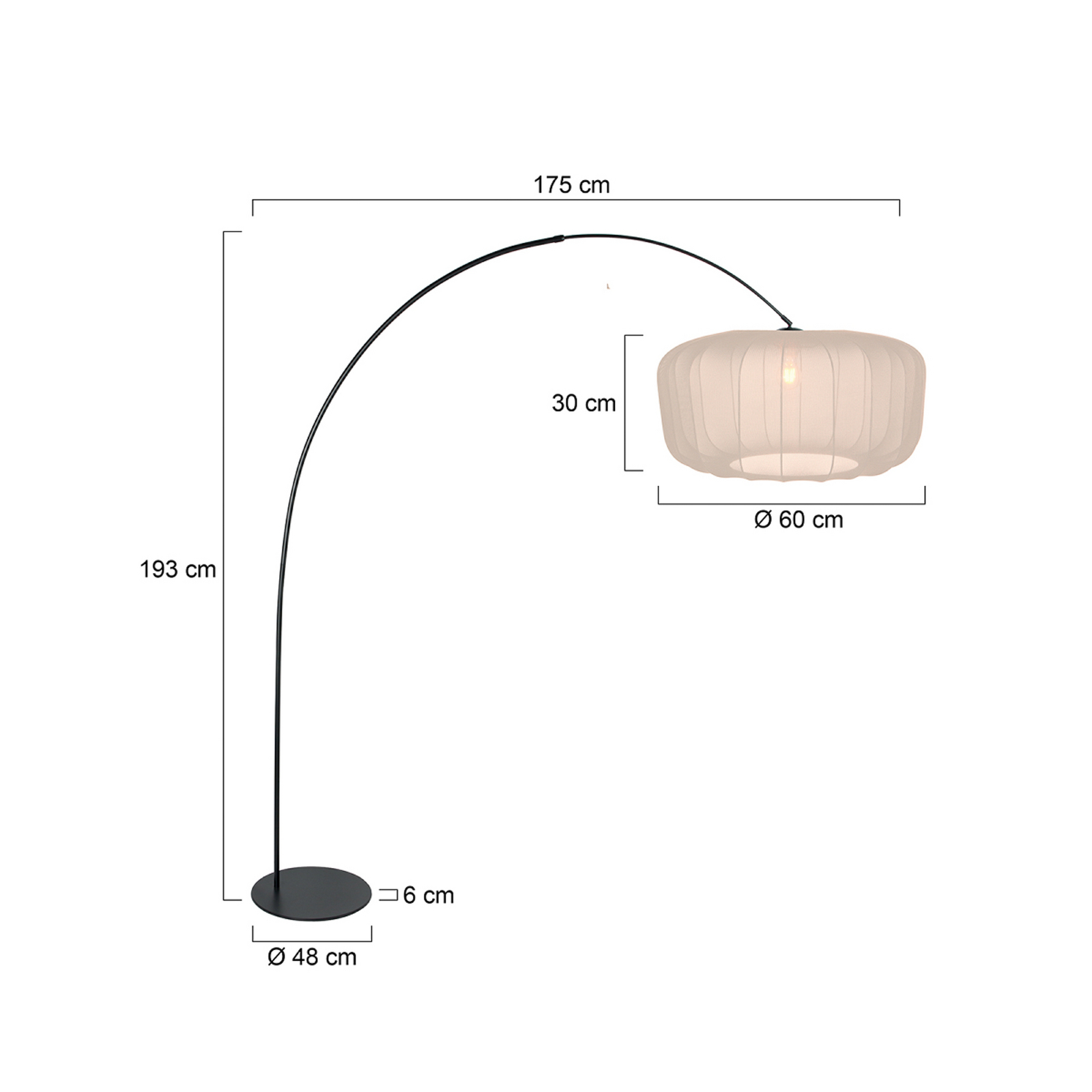 Curve ív világítás, fekete, krém színű nylon búra, Ø 60 cm