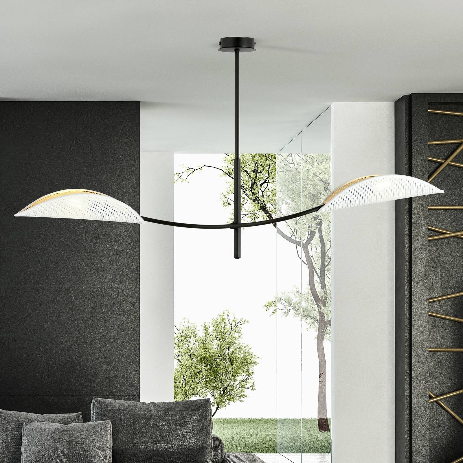 Lampa sufitowa Lotus, czarno-biało-złota, 2-punktowa