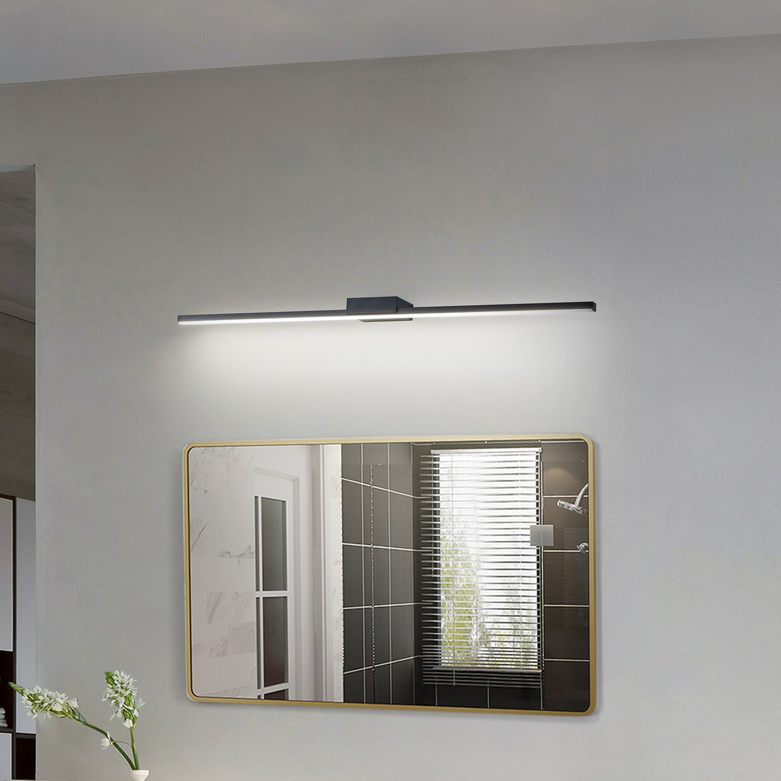 Λυχνία καθρέφτη LED Lucande Kivana, μαύρο, μεταλλικό, 90cm, IP44