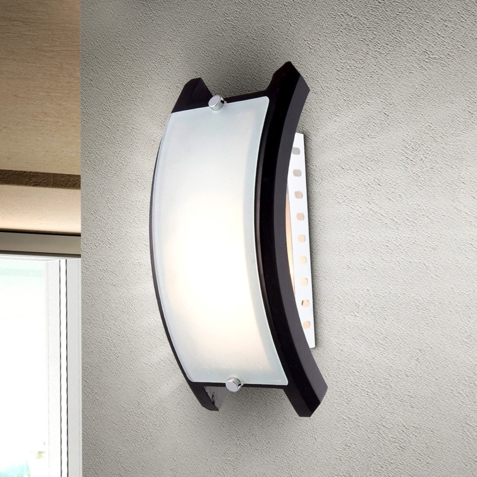 Globo ADMIRAL Wall Lamp, E14, Black, for Living / Dining Room, Glass, wood, metal, E14, 40 W, energy efficiency: A++, W: 12 cm, H: 26 cm