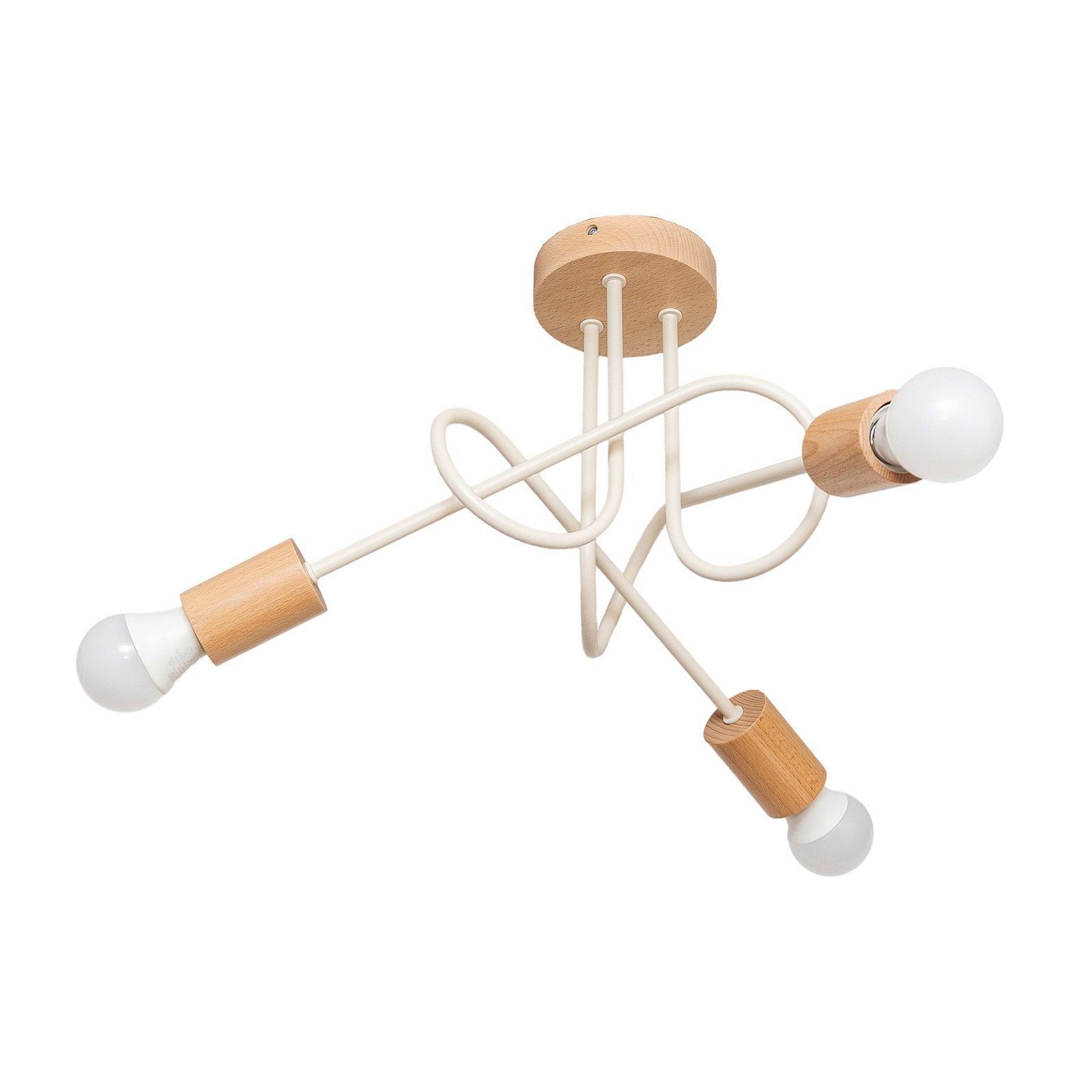 Plafonnier Oxford, beige sable, bois, métal, à 3 lampes, Ø 44 cm