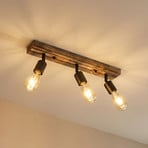 Plafondspot Duarte, 3-lamps, houtkleurig/zwart, hout