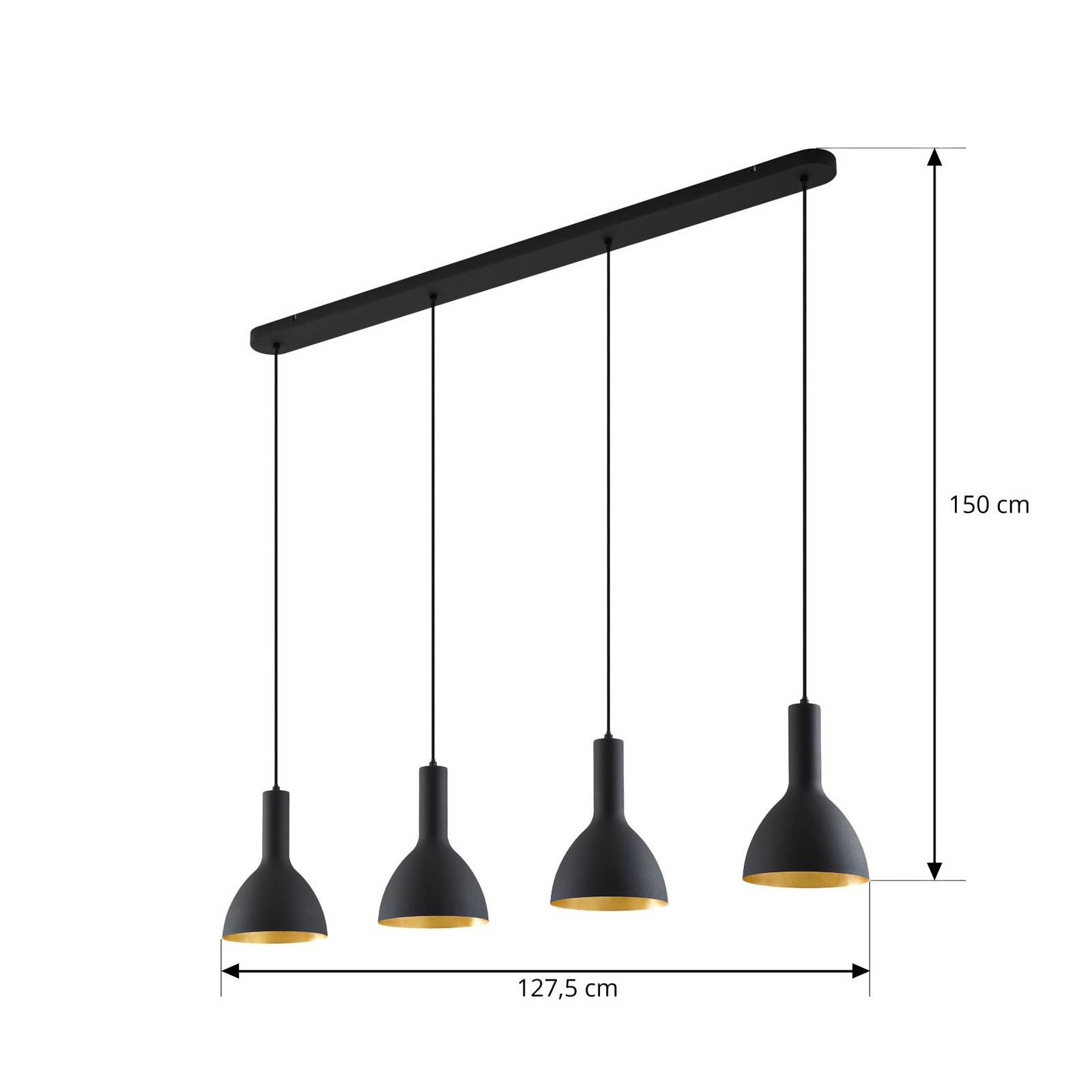 Arcchio Żyrandol Cosmina, 4-punktowa, długość 120 cm, czarny