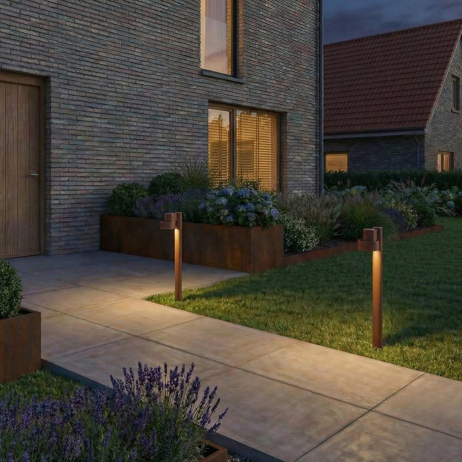 Bolardo luminoso LED Lucande Elune, marrón, IP44, altura 77 cm