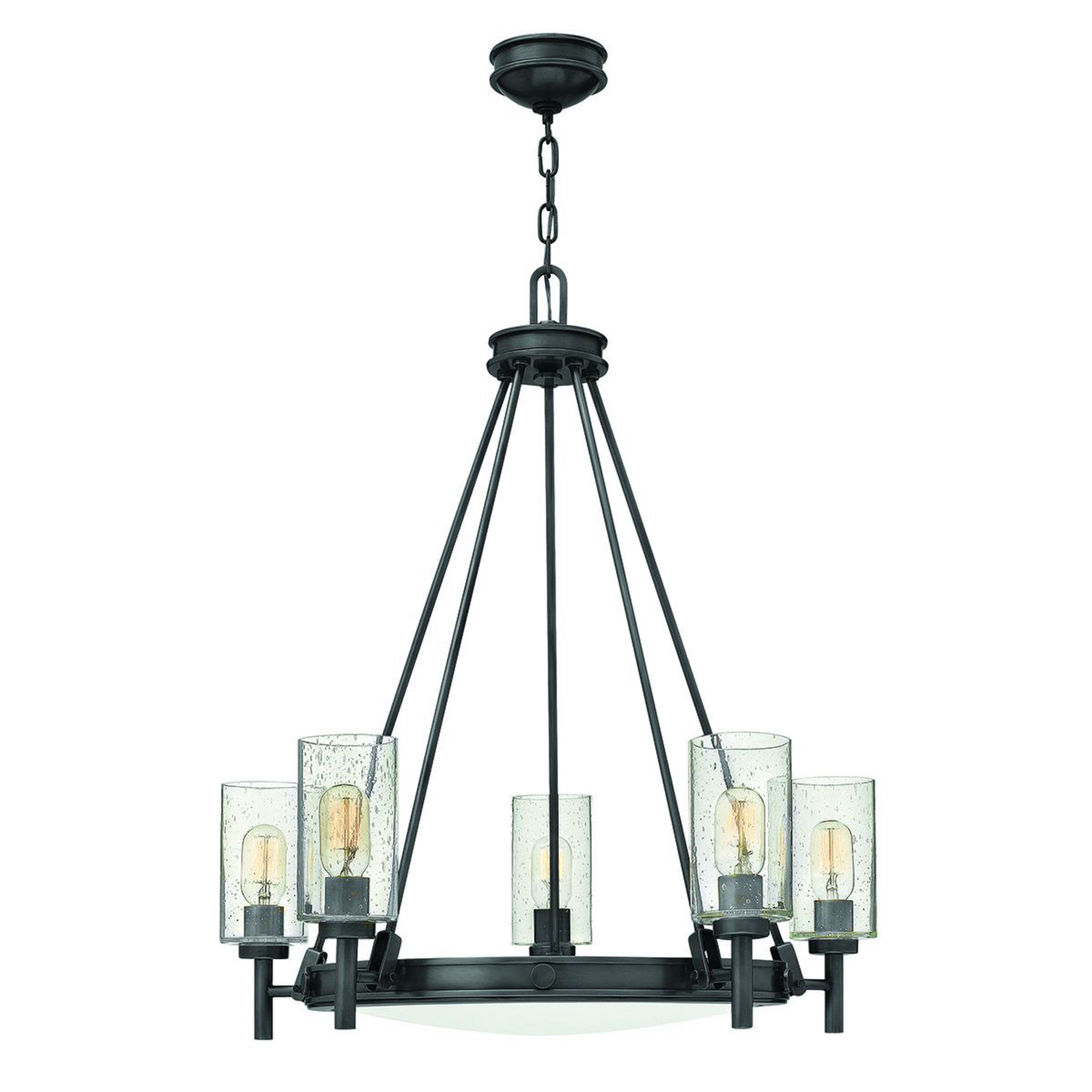 Candelabru Collier, 5 becuri, negru, oțel, sticlă, E27