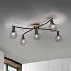 Eugen ceiling light, wood decor, 5-bulb