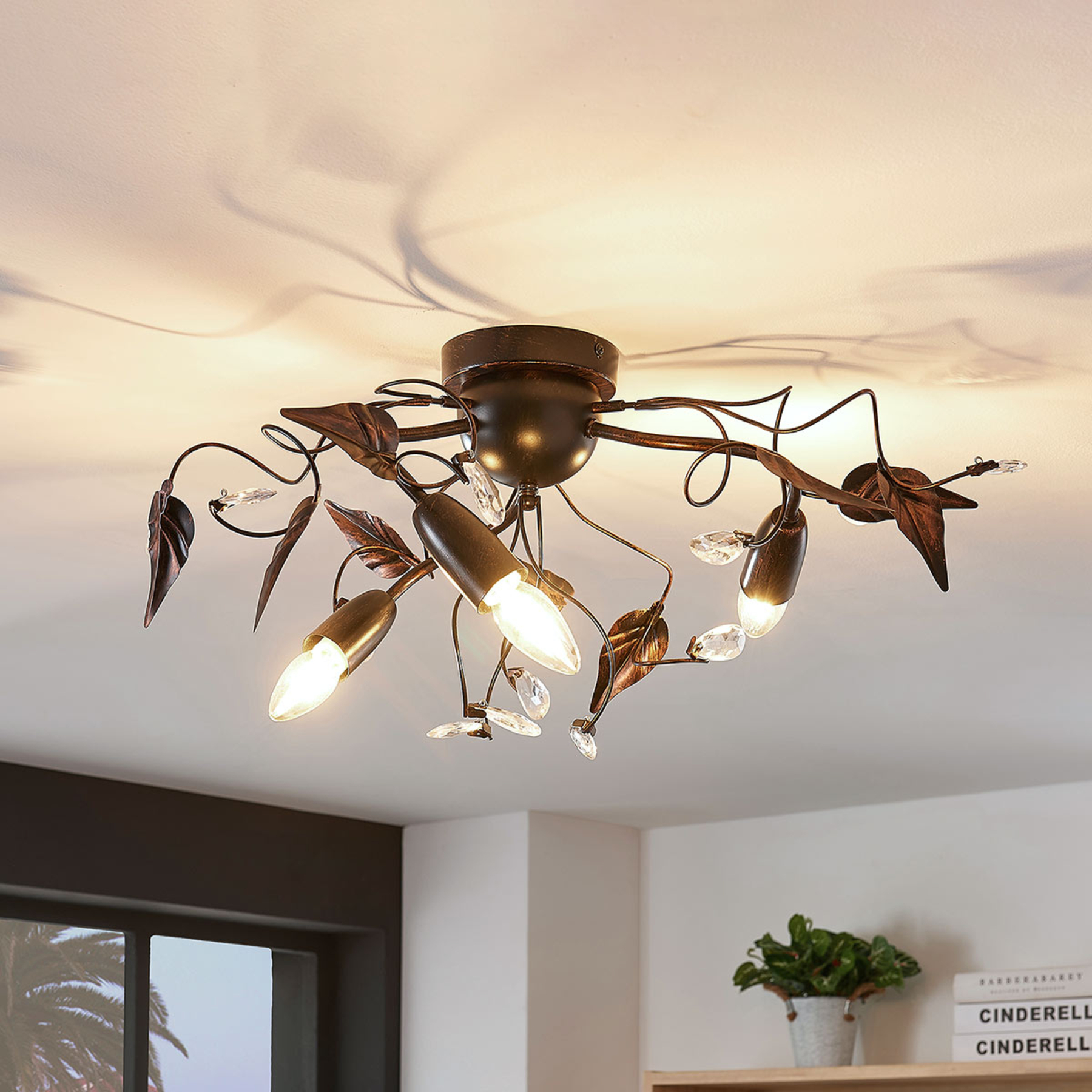 Marlitt ceiling lamp, curved arms, 3-bulb, Lampenwelt.com, for Living / Dining Room, steel, acrylic, E14, 40 W, energy efficiency: A++, H: 26 cm