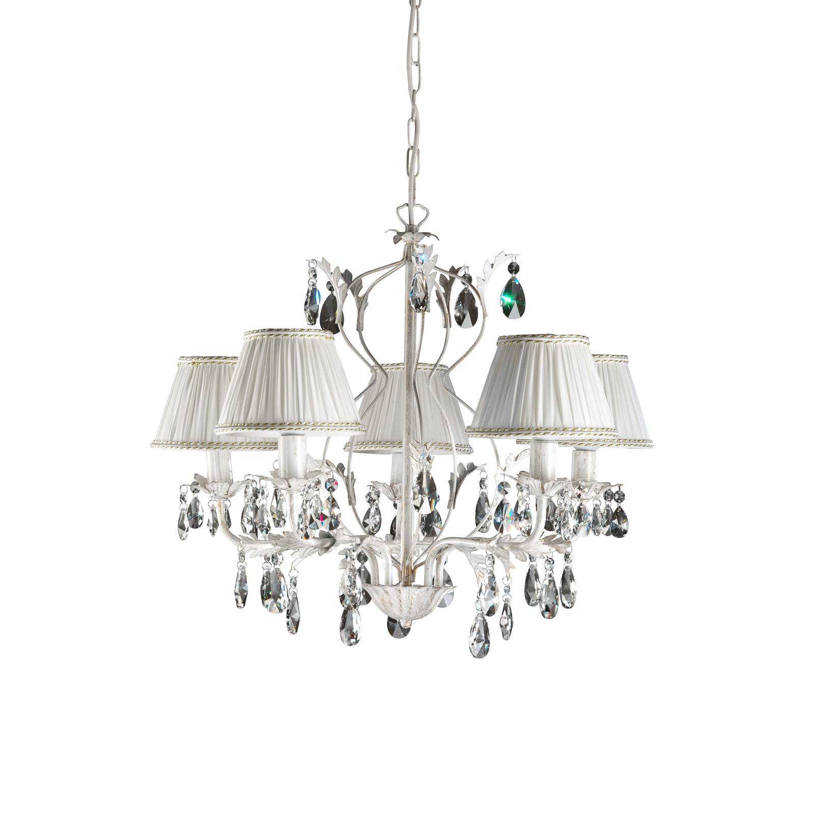 Euluna Karen chandelier, fabric lampshades, five-bulb, for Living / Dining Room, iron, fabric, crystal, E14, 6 W