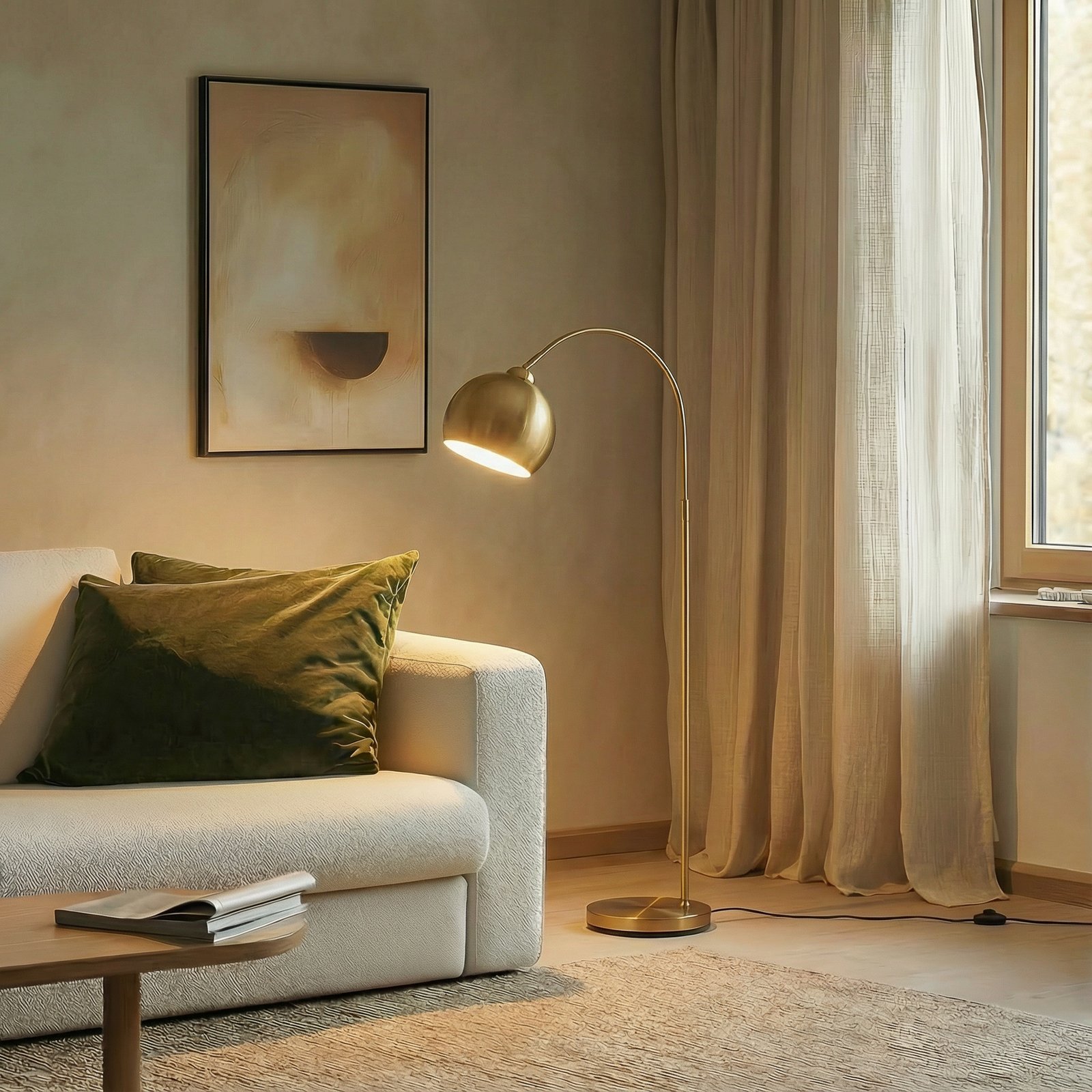 Lindby lampe à arc Moisia, couleur laiton, métal, 148 cm