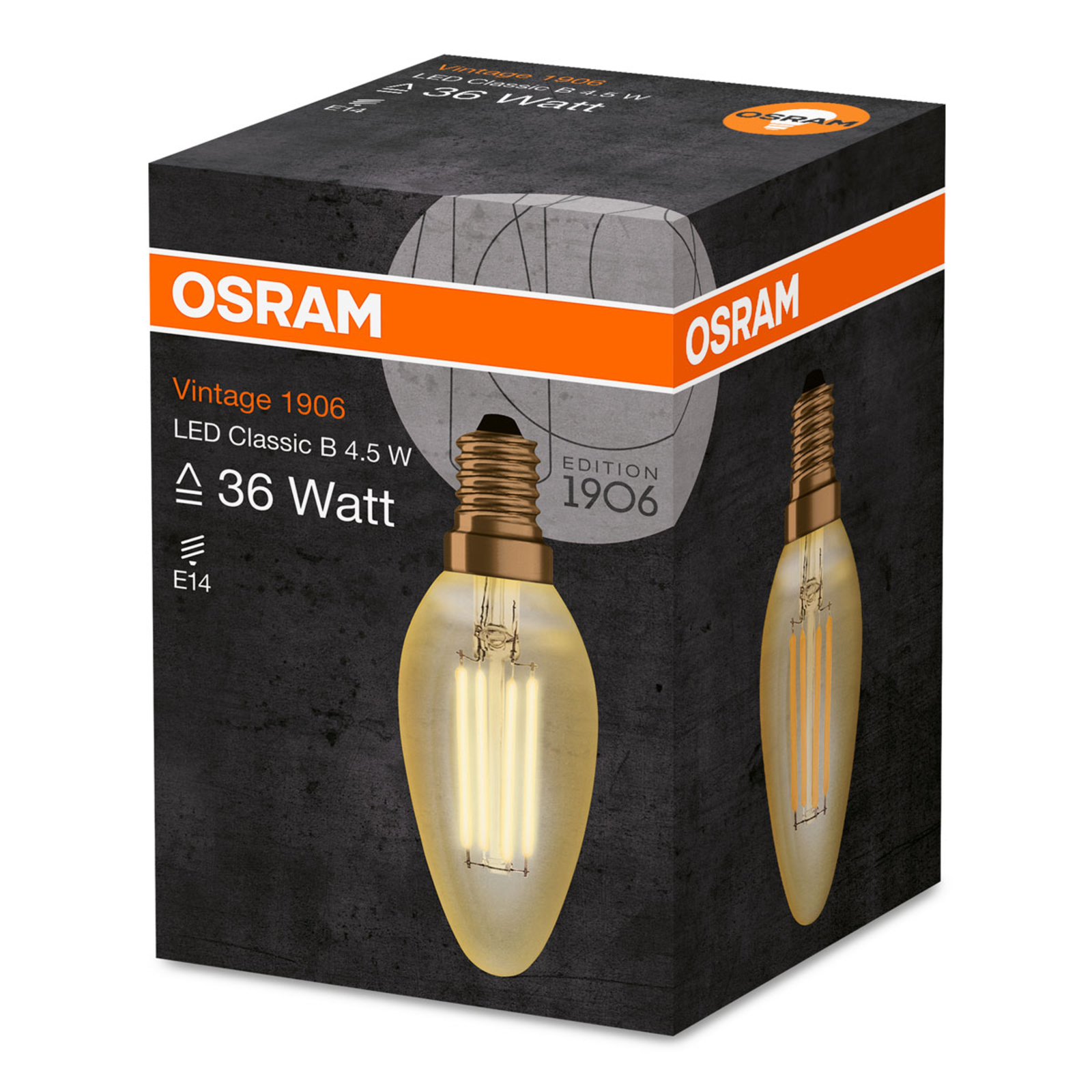 OSRAM LED candle E14 4W vintage filament 824 gold