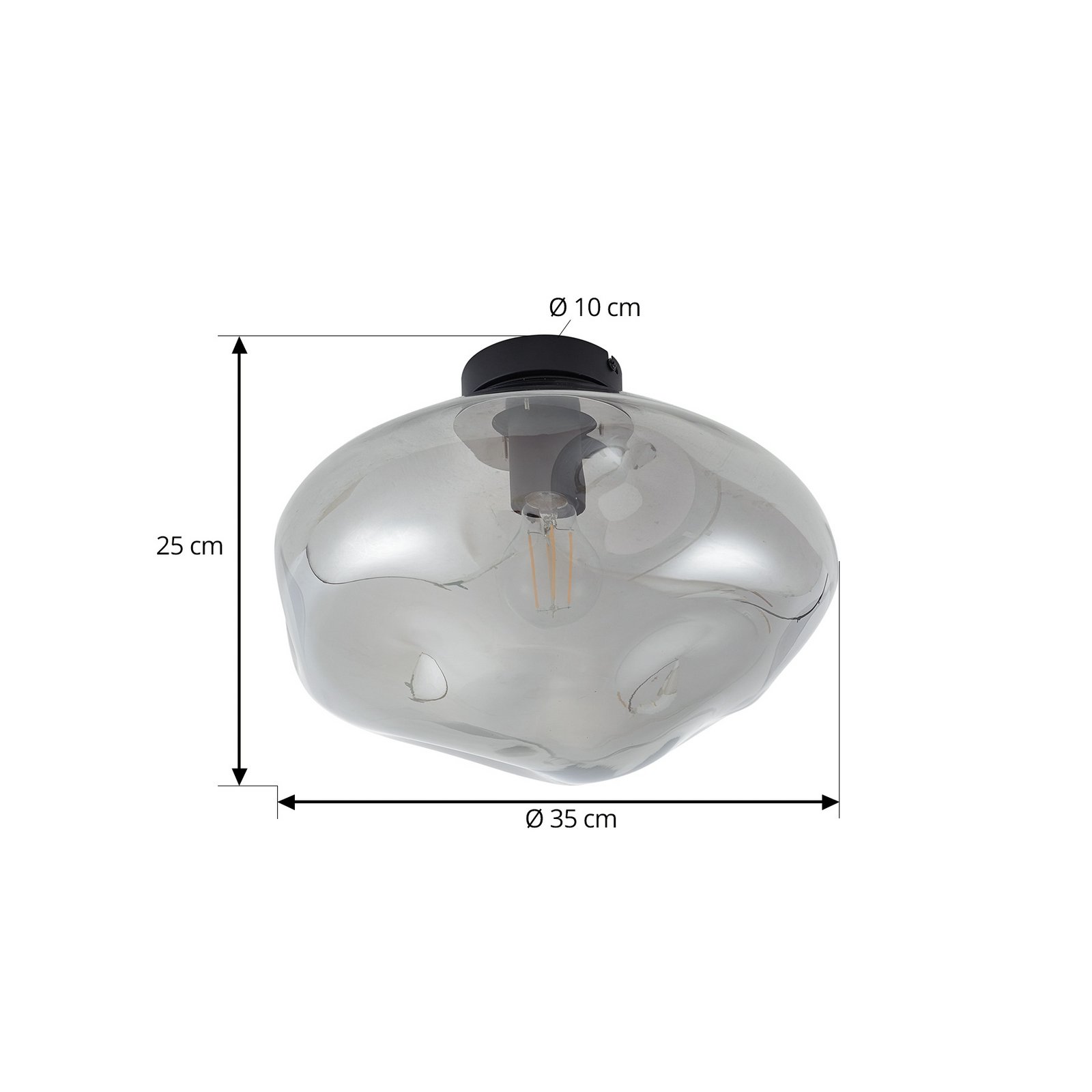 Plafoniera Lindby Lelia, grigio fumo, vetro, Ø 35 cm
