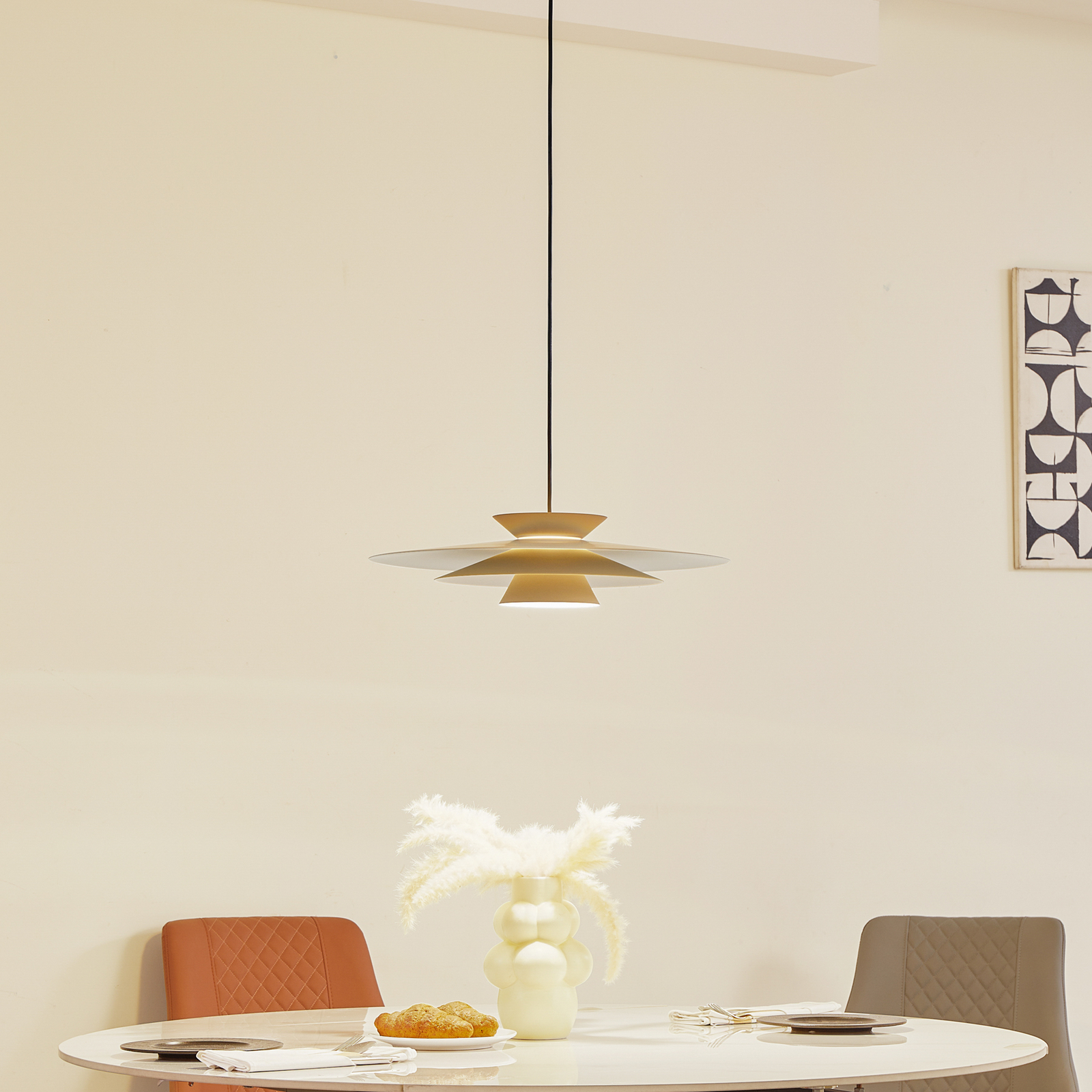 Lucande suspension LED Livie, beige, aluminium, Ø 50 cm