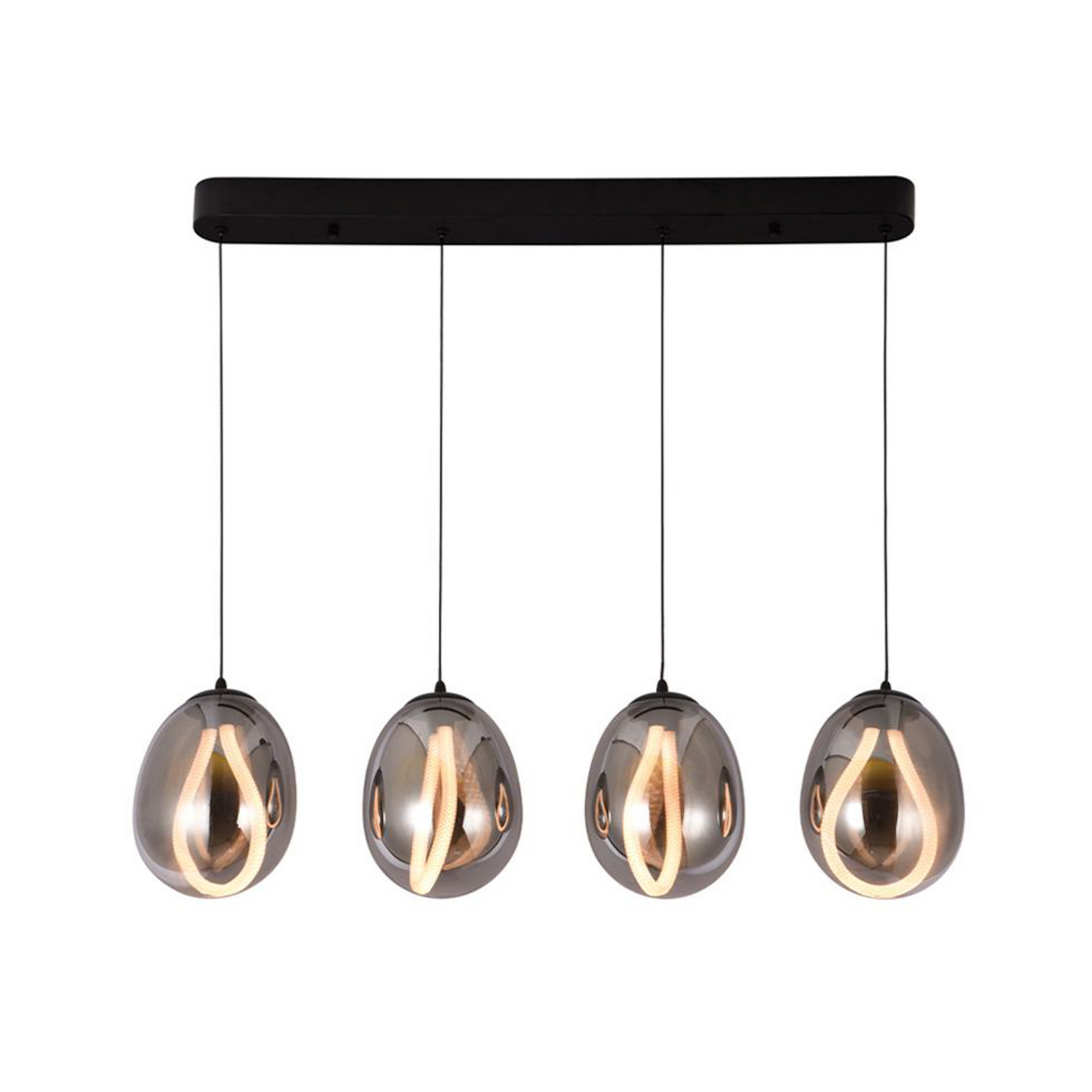 LED-Pendellampe Melanie, Länge 85 cm, rauchgrau, Glas 4-flg.