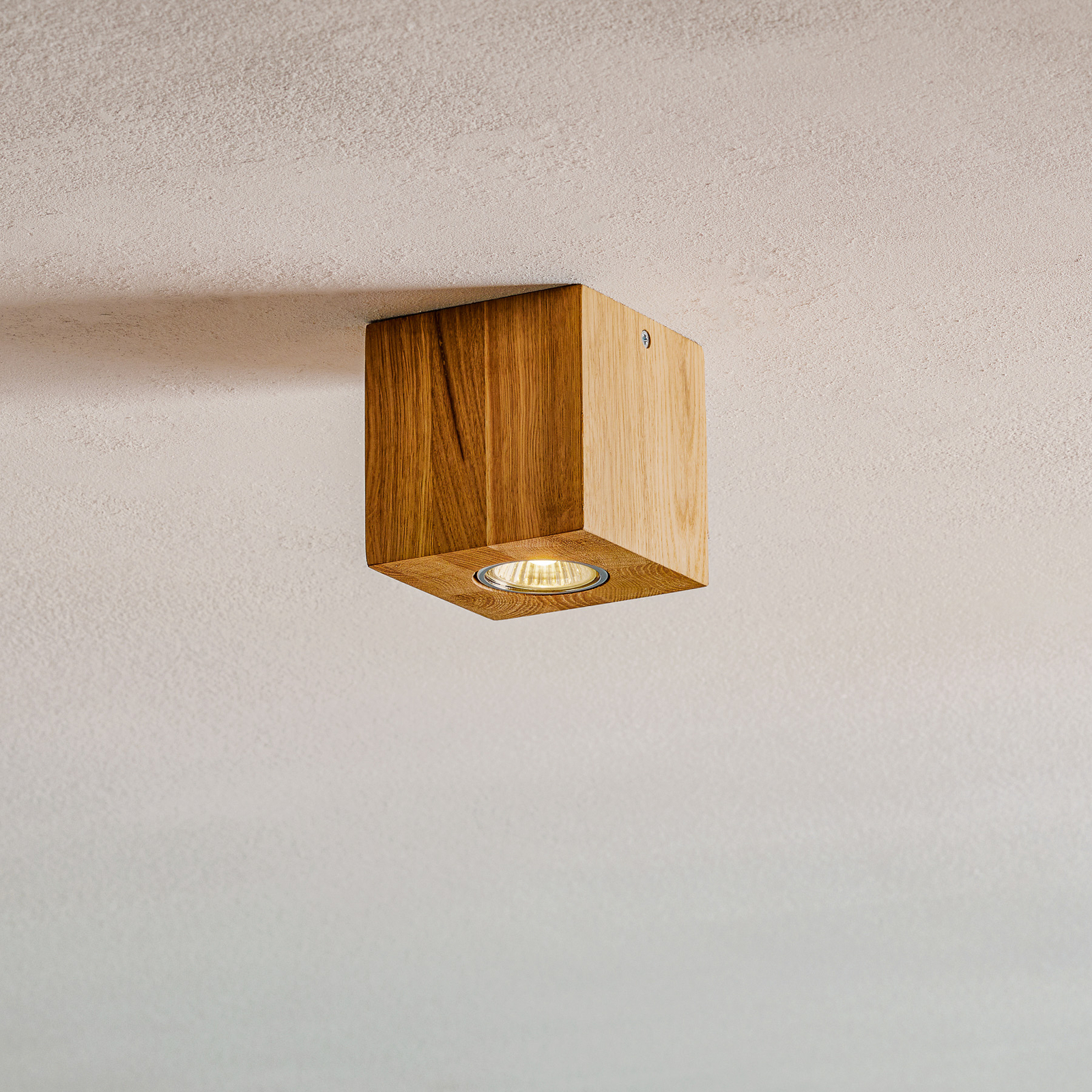 Plafondlamp Wooddream 1-lamp eiken, hoekig, 10cm